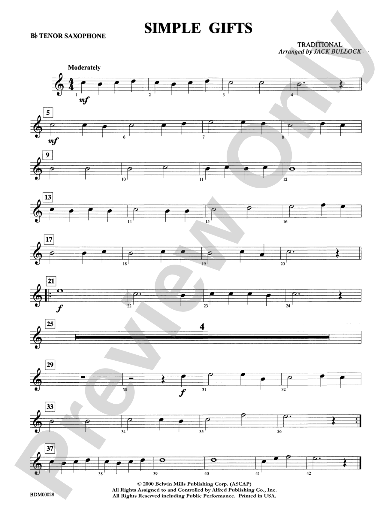 Simple Gifts: B-flat Tenor Saxophone