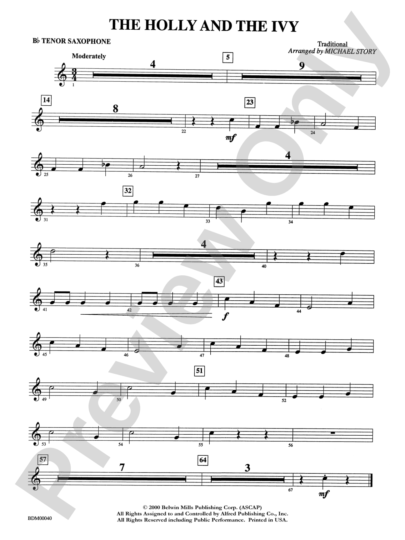The Holly and the Ivy: B-flat Tenor Saxophone