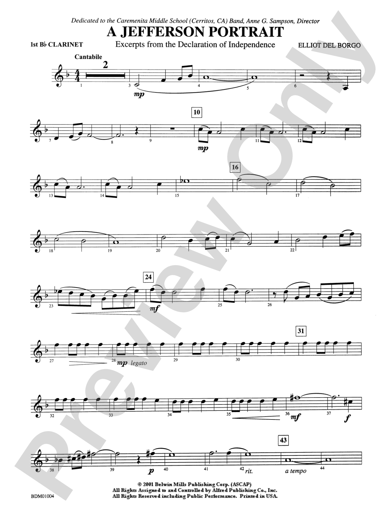 A Jefferson Portrait: 1st B-flat Clarinet