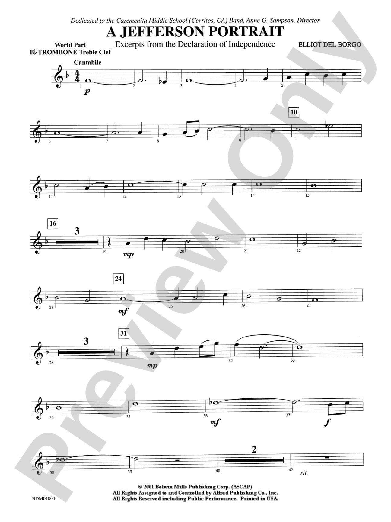 A Jefferson Portrait: WP 1st B-flat Trombone T.C.