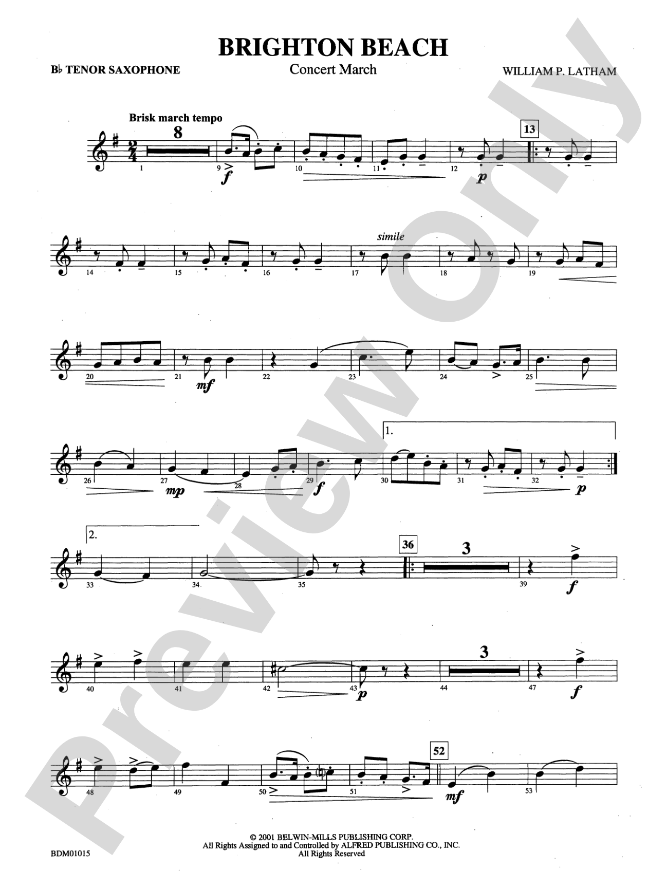 Brighton Beach (Concert March): B-flat Tenor Saxophone