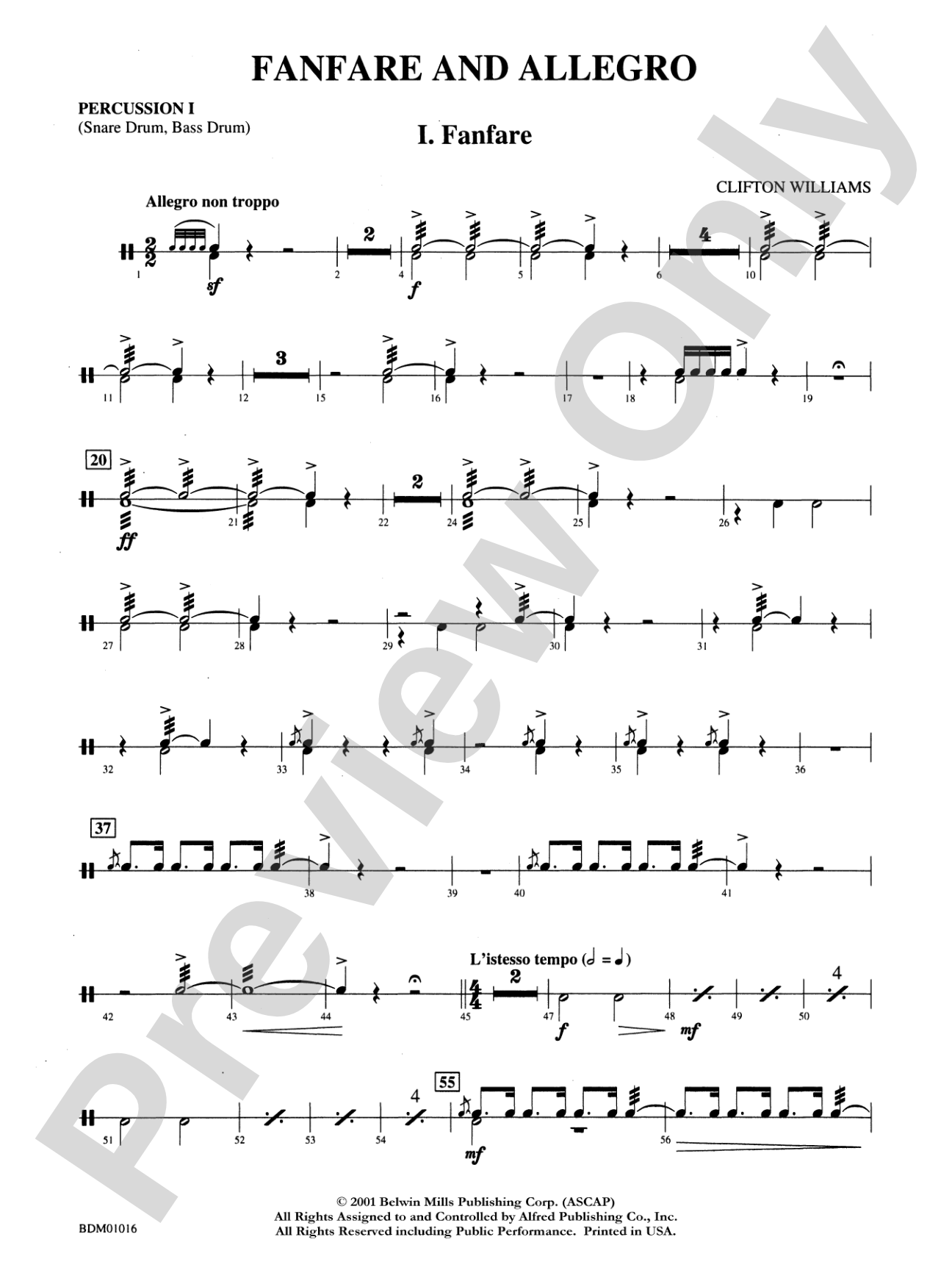Fanfare and Allegro: 1st Percussion