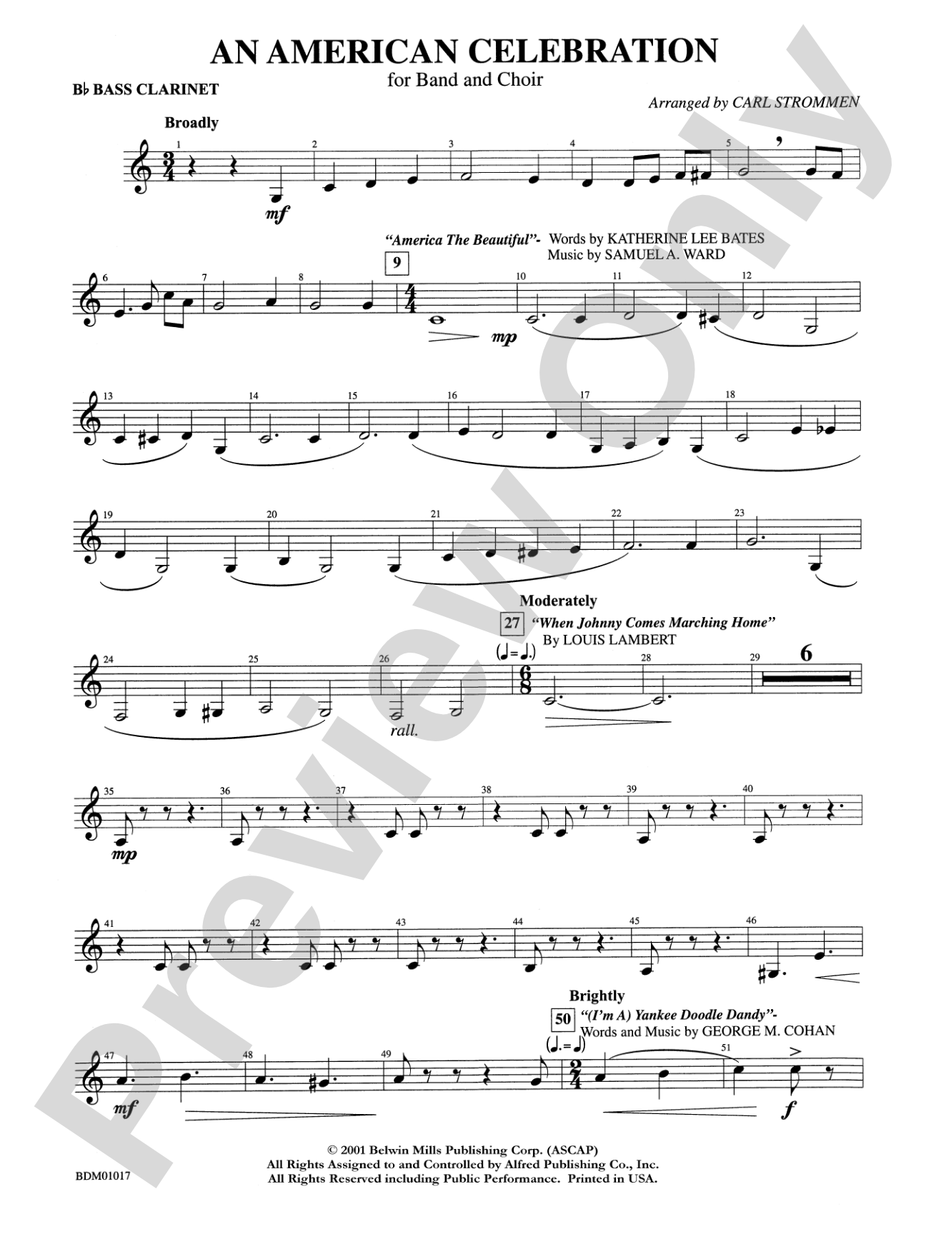 An American Celebration (for Band and Choir): B-flat Bass Clarinet