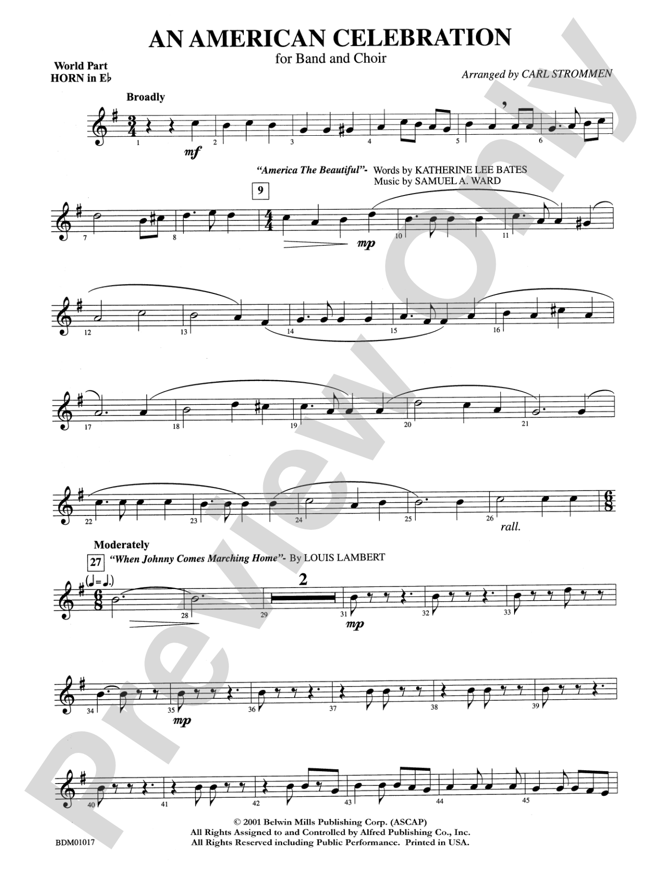 An American Celebration (for Band and Choir): WP 1st Horn in E-flat