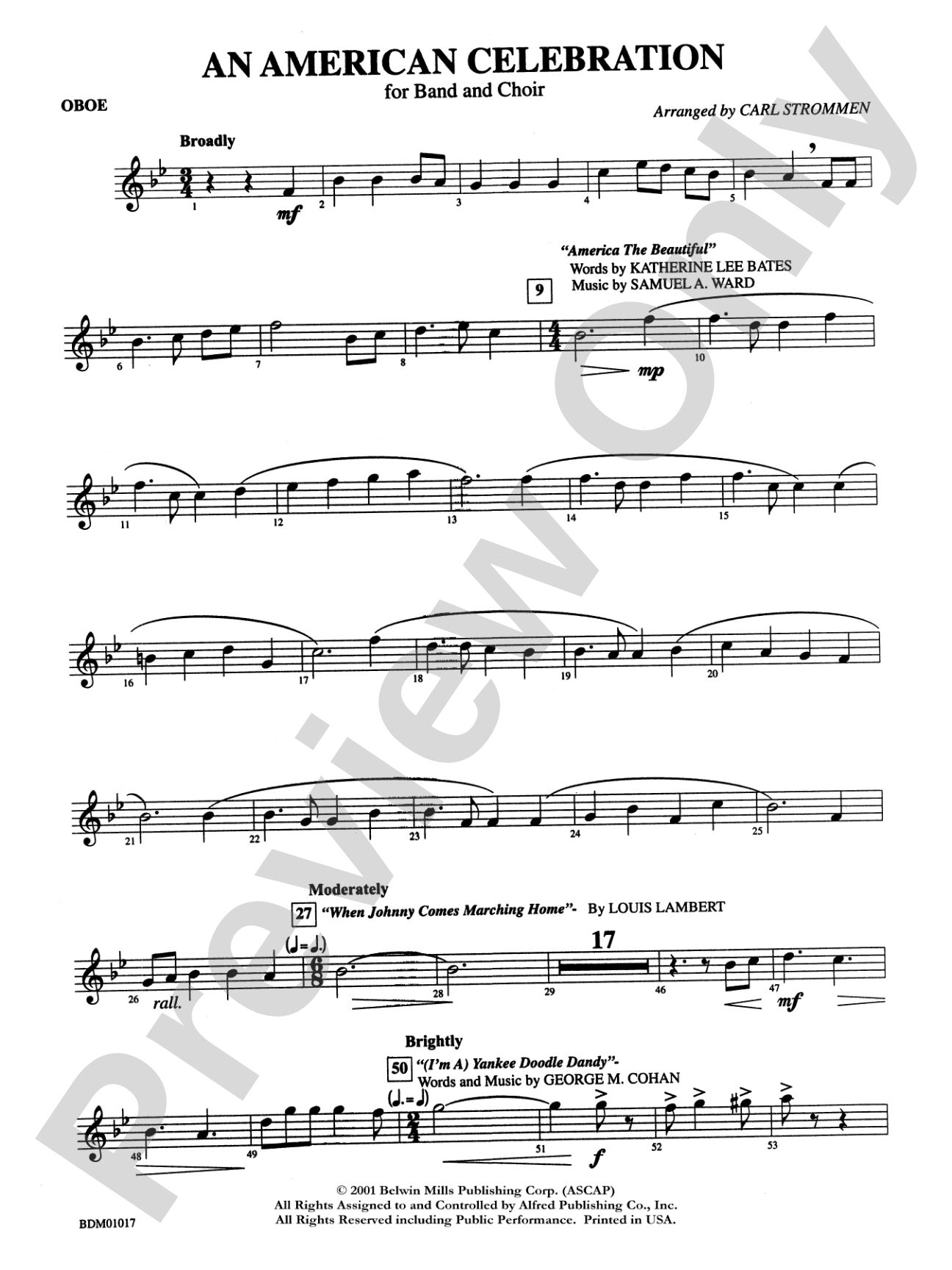 An American Celebration (for Band and Choir): Oboe