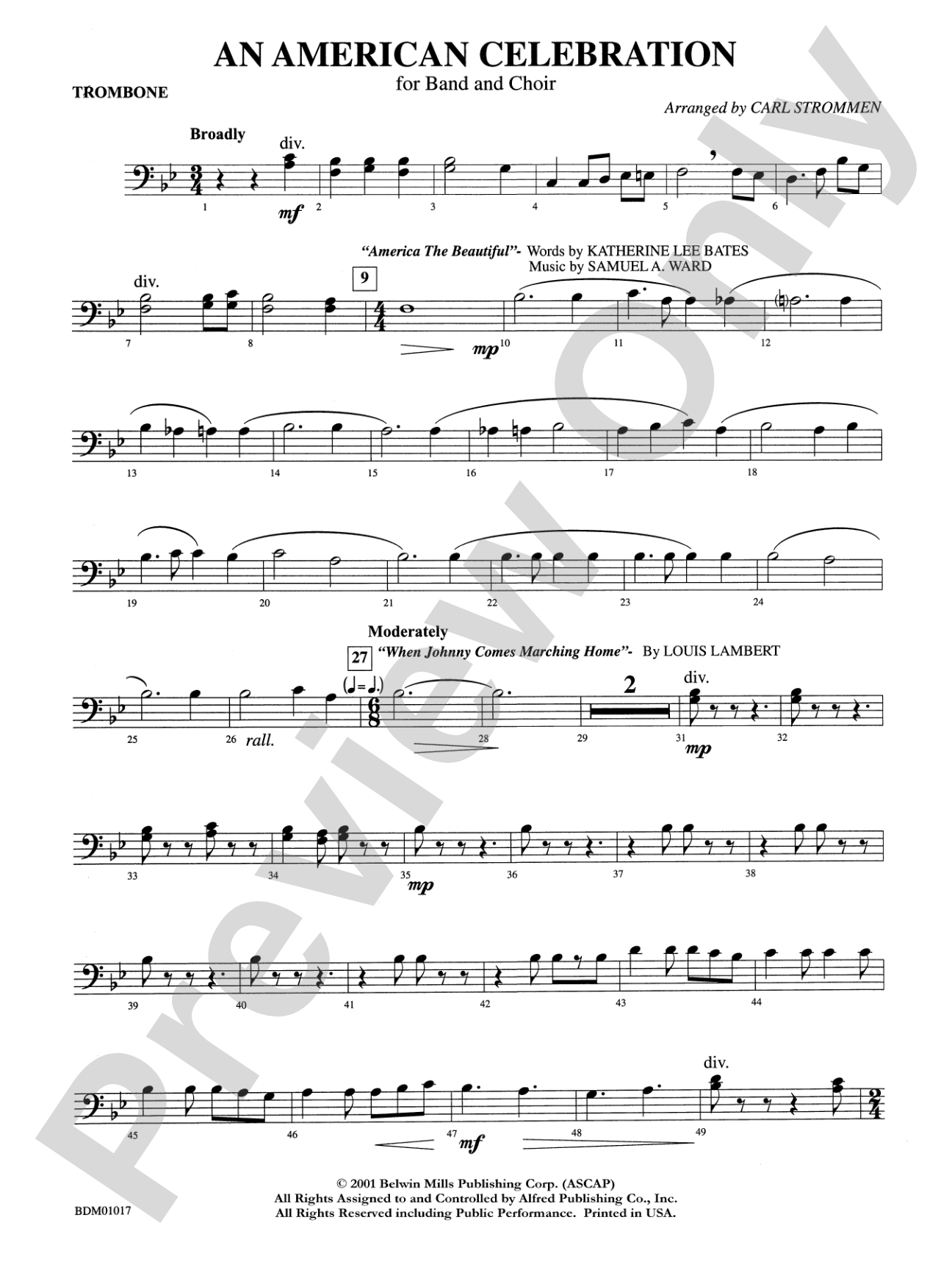 An American Celebration (for Band and Choir): 1st Trombone