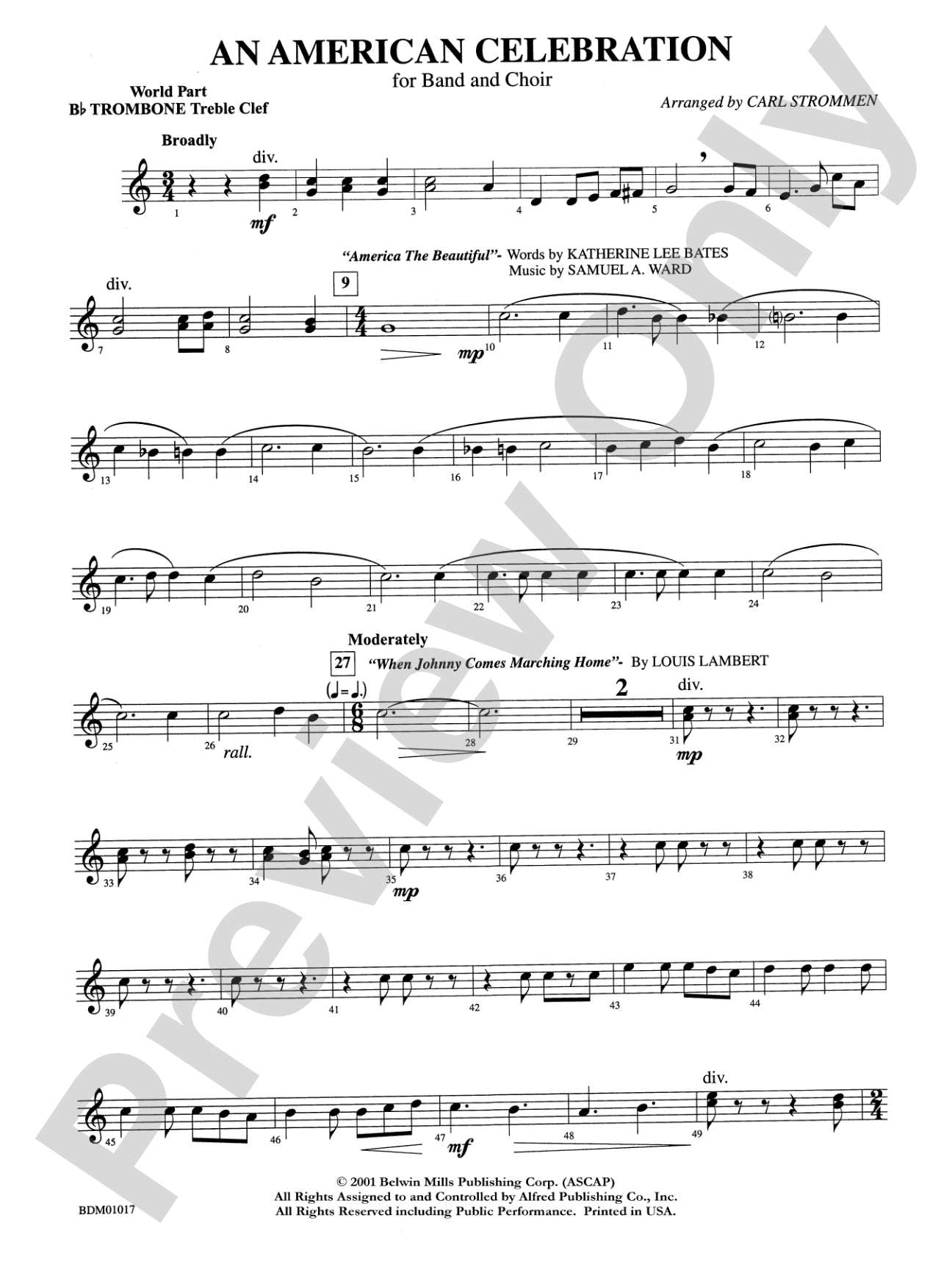 An American Celebration (for Band and Choir): WP 1st B-flat Trombone T.C.