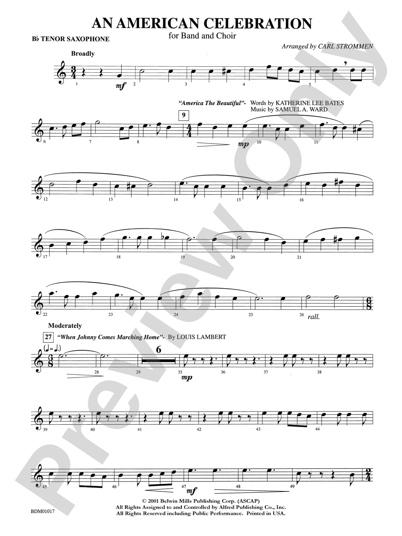 An American Celebration (for Band and Choir): B-flat Tenor Saxophone