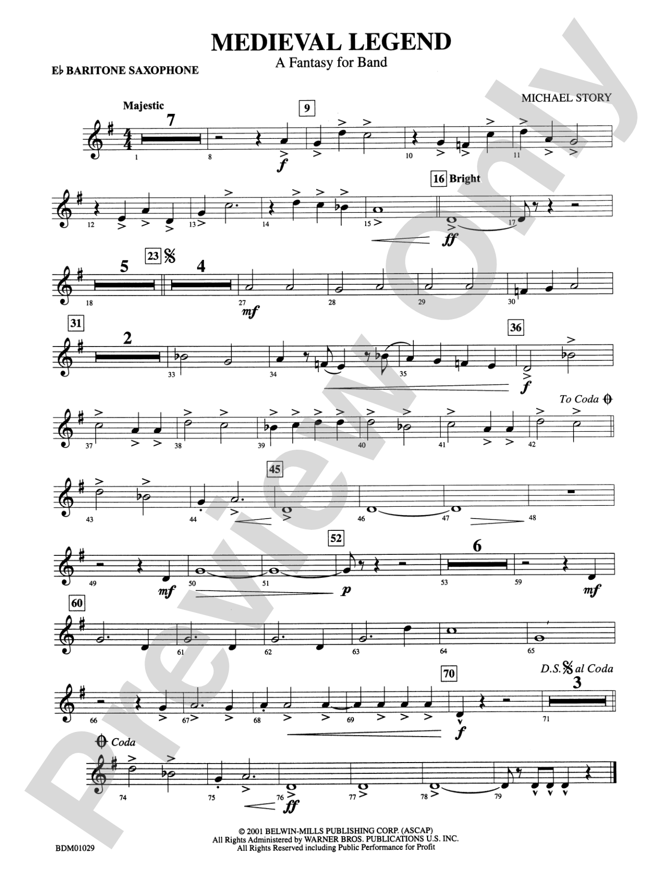 Medieval Legend (A Fantasy for Band): E-flat Baritone Saxophone