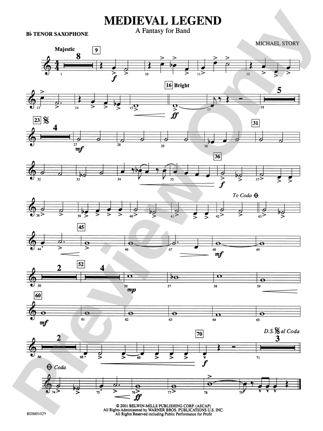 Medieval Legend (A Fantasy for Band): B-flat Tenor Saxophone