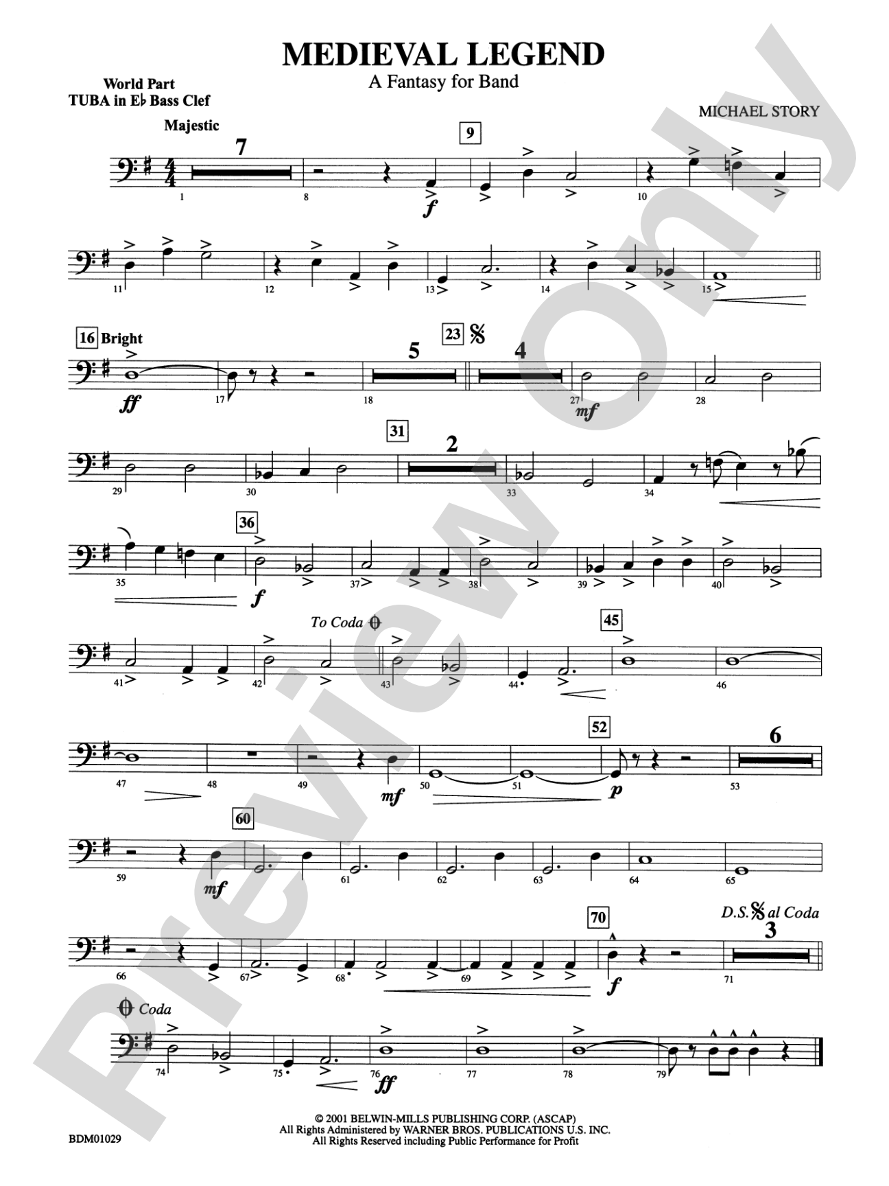 Medieval Legend (A Fantasy for Band): (wp) E-flat Tuba B.C.