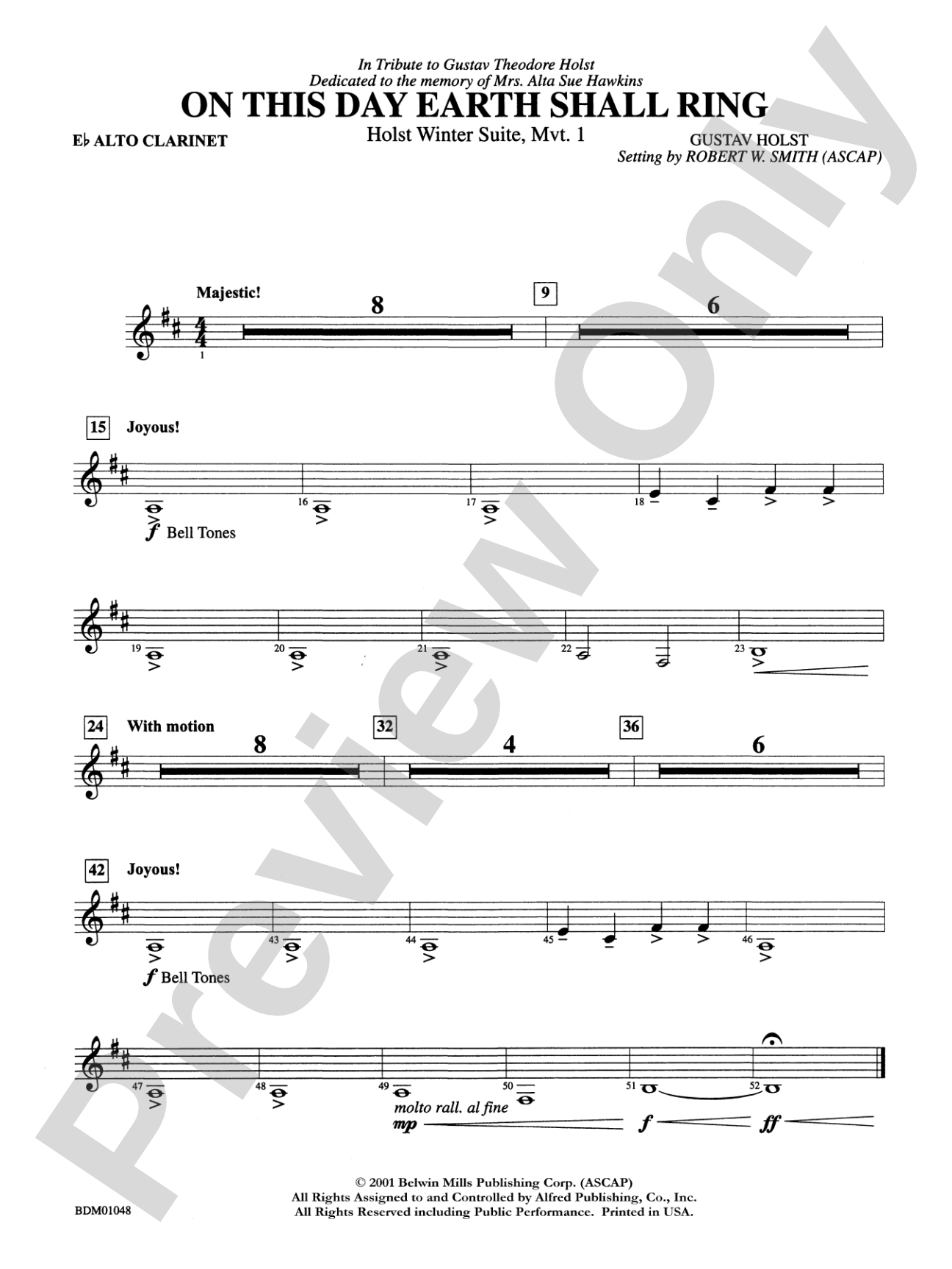 On This Day Earth Shall Ring (Holst Winter Suite, Mvt. I): E-flat Alto Clarinet
