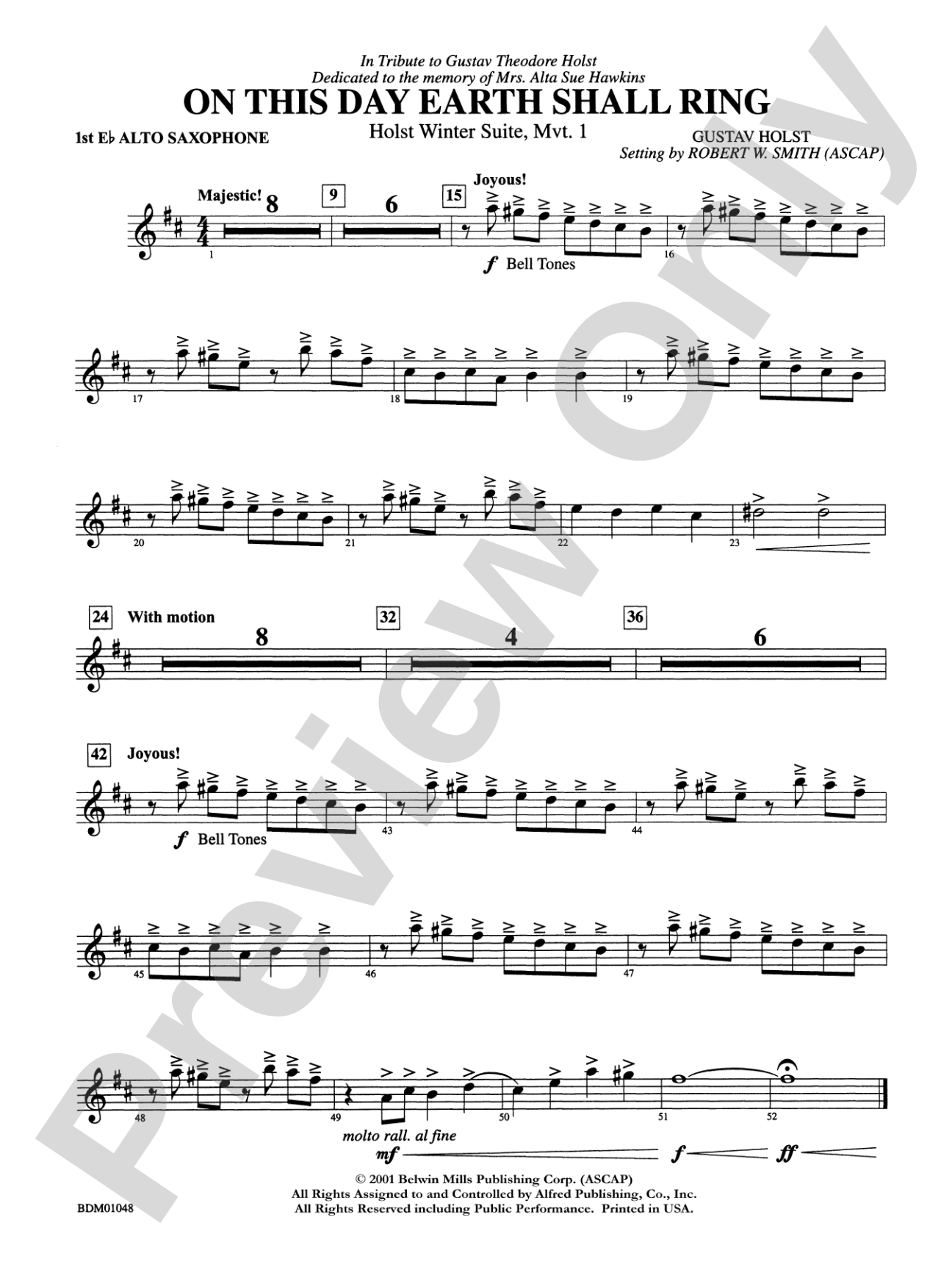 On This Day Earth Shall Ring (Holst Winter Suite, Mvt. I): E-flat Alto Saxophone