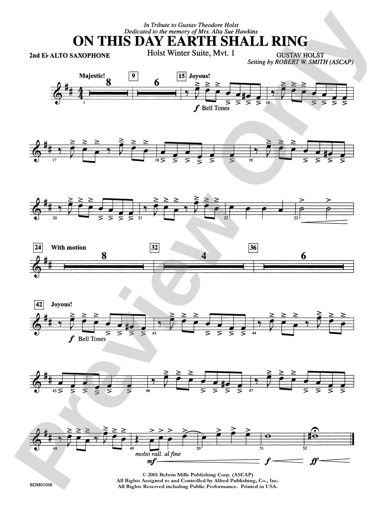 On This Day Earth Shall Ring (Holst Winter Suite, Mvt. I): 2nd E-flat Alto Saxophone