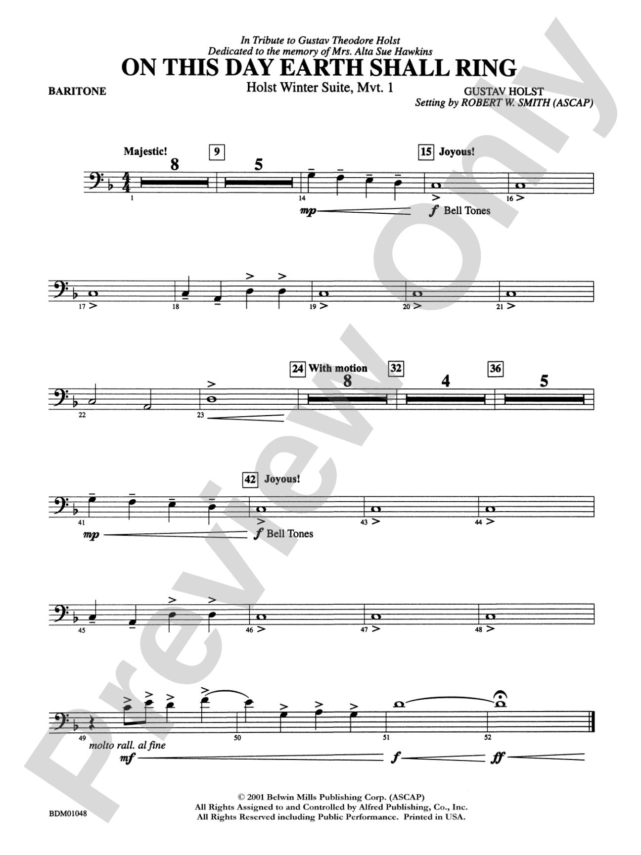 On This Day Earth Shall Ring (Holst Winter Suite, Mvt. I): Baritone B.C.
