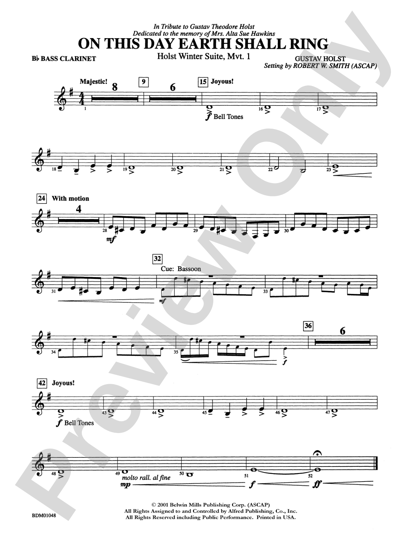 On This Day Earth Shall Ring (Holst Winter Suite, Mvt. I): B-flat Bass Clarinet