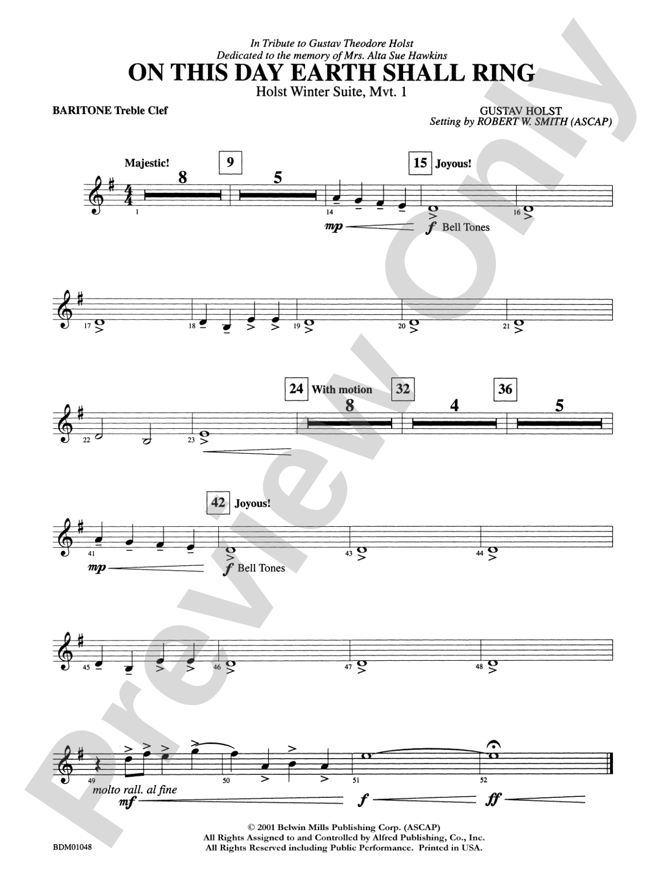 On This Day Earth Shall Ring (Holst Winter Suite, Mvt. I): Baritone T.C.