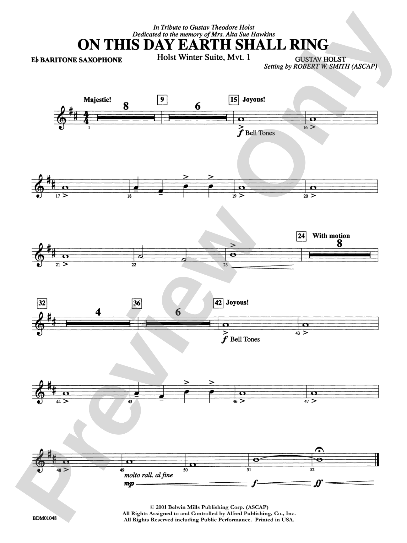 On This Day Earth Shall Ring (Holst Winter Suite, Mvt. I): E-flat Baritone Saxophone