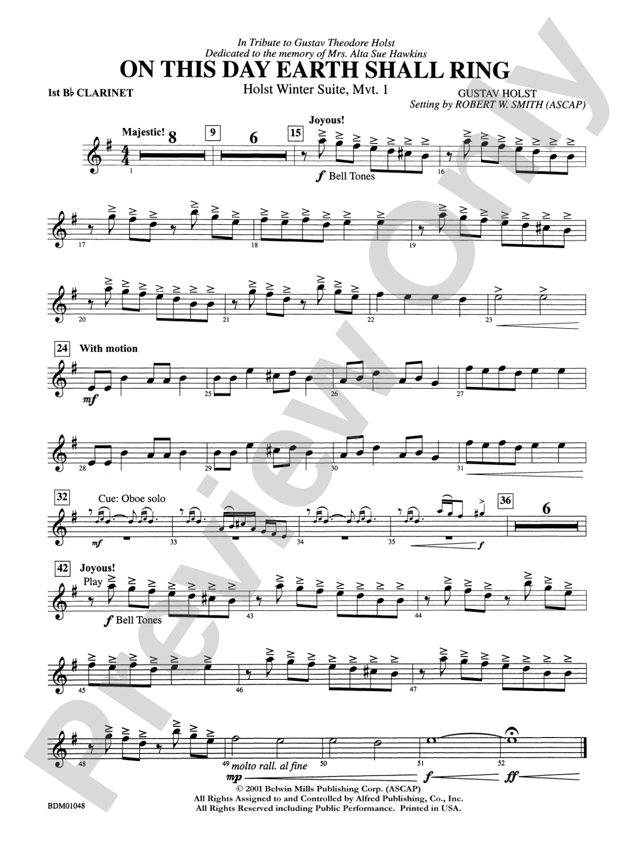On This Day Earth Shall Ring (Holst Winter Suite, Mvt. I): 1st B-flat Clarinet