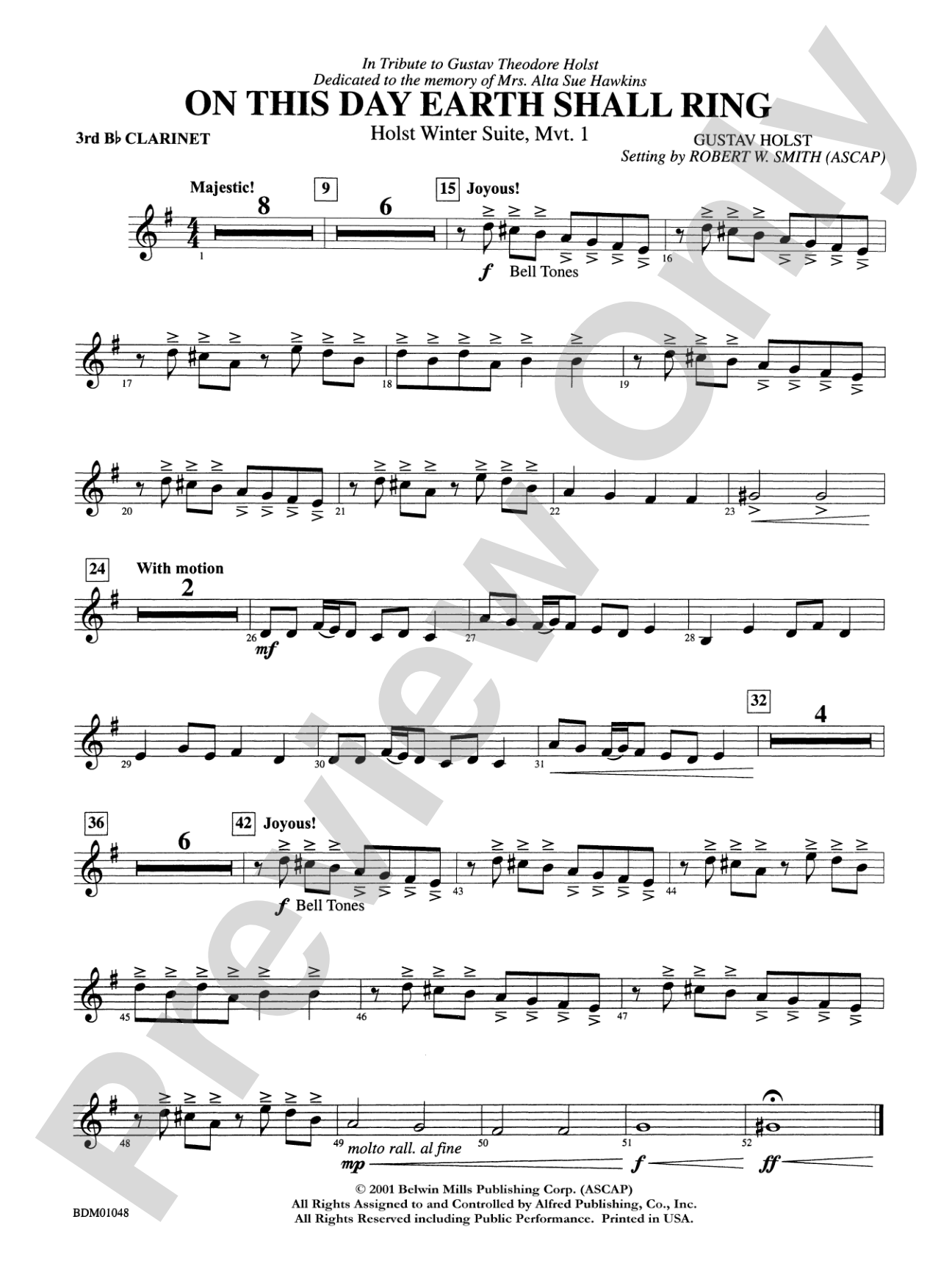On This Day Earth Shall Ring (Holst Winter Suite, Mvt. I): 3rd B-flat Clarinet
