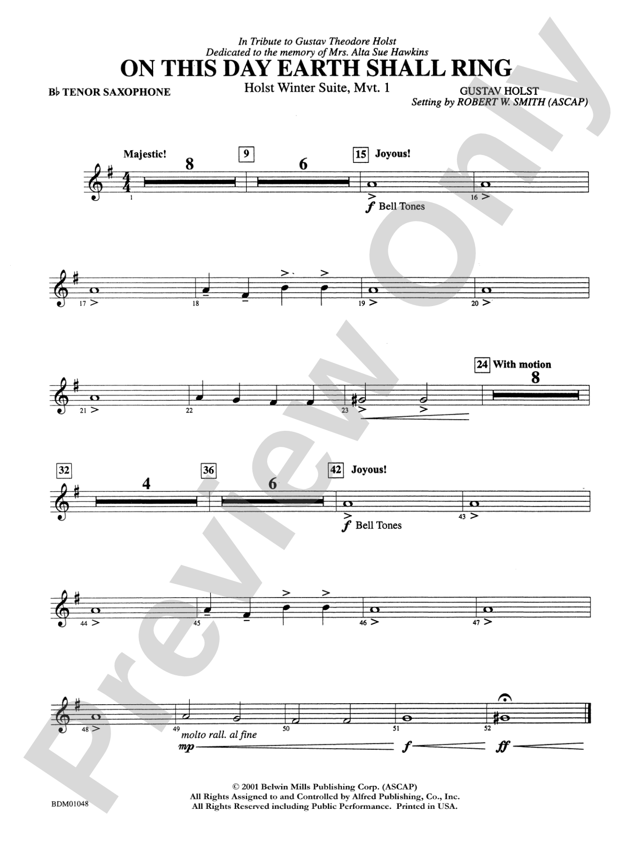 On This Day Earth Shall Ring (Holst Winter Suite, Mvt. I): B-flat Tenor Saxophone