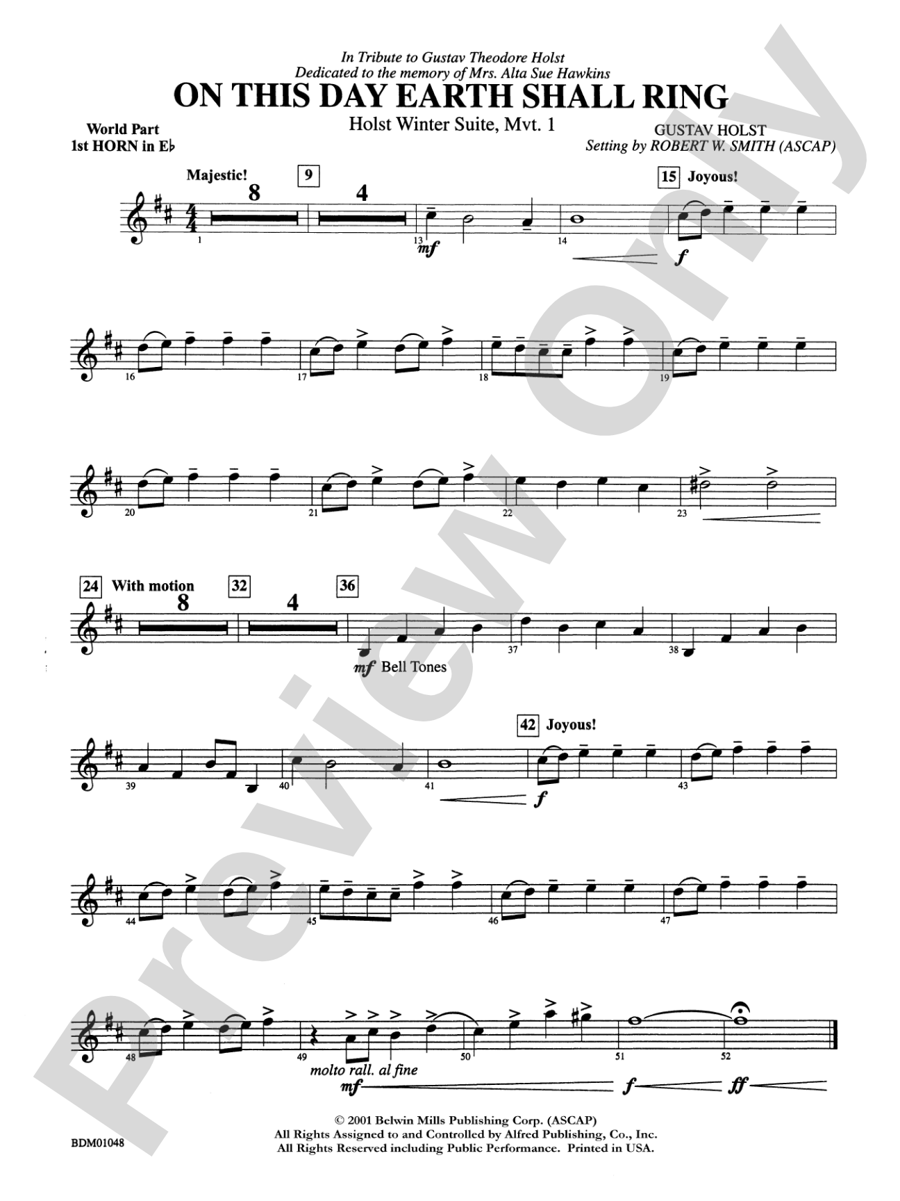 On This Day Earth Shall Ring (Holst Winter Suite, Mvt. I): (wp) 1st Horn in E-flat