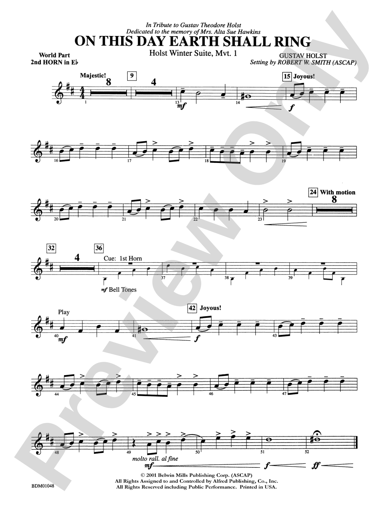 On This Day Earth Shall Ring (Holst Winter Suite, Mvt. I): (wp) 2nd Horn in E-flat