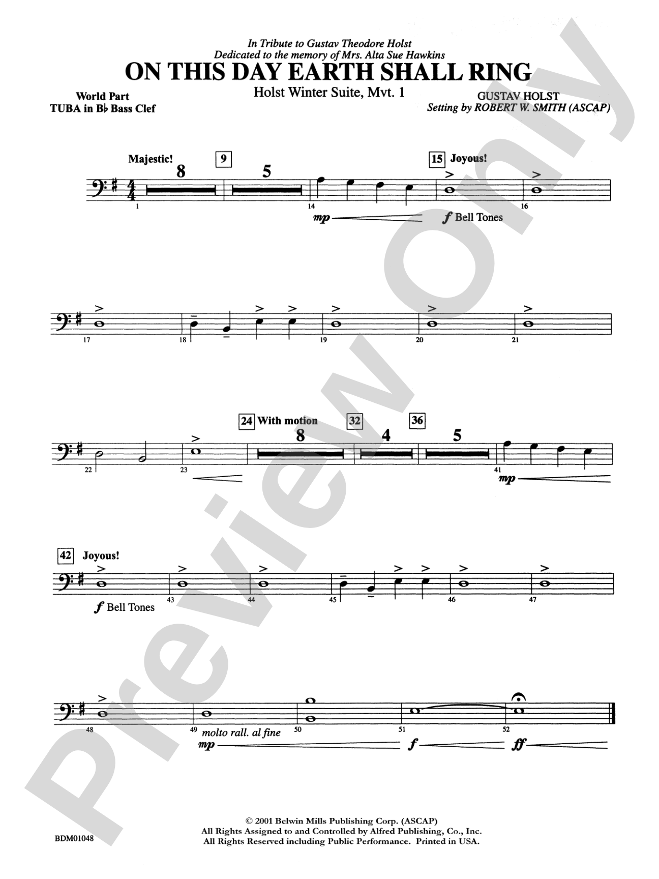 On This Day Earth Shall Ring (Holst Winter Suite, Mvt. I): (wp) B-flat Tuba B.C.