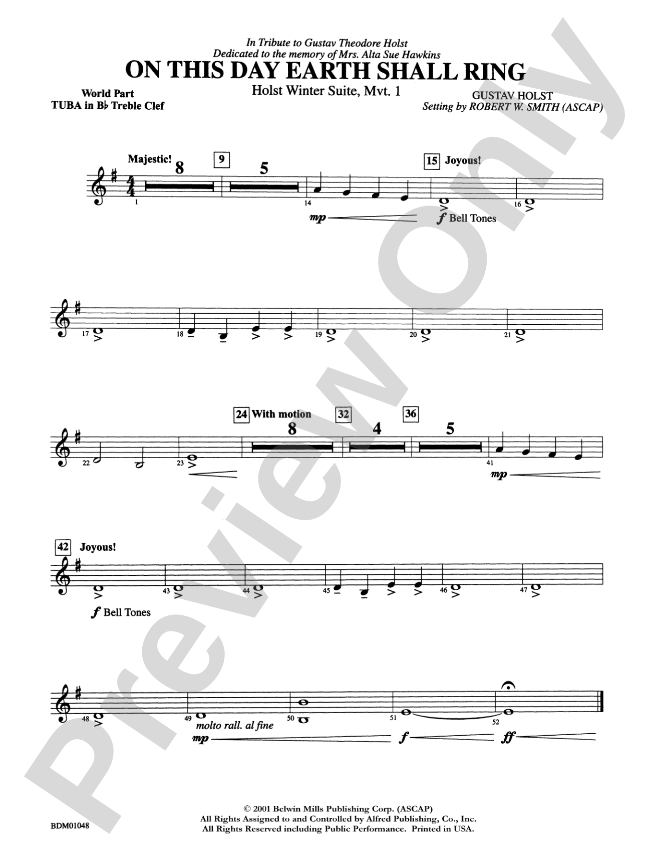 On This Day Earth Shall Ring (Holst Winter Suite, Mvt. I): (wp) B-flat Tuba T.C.