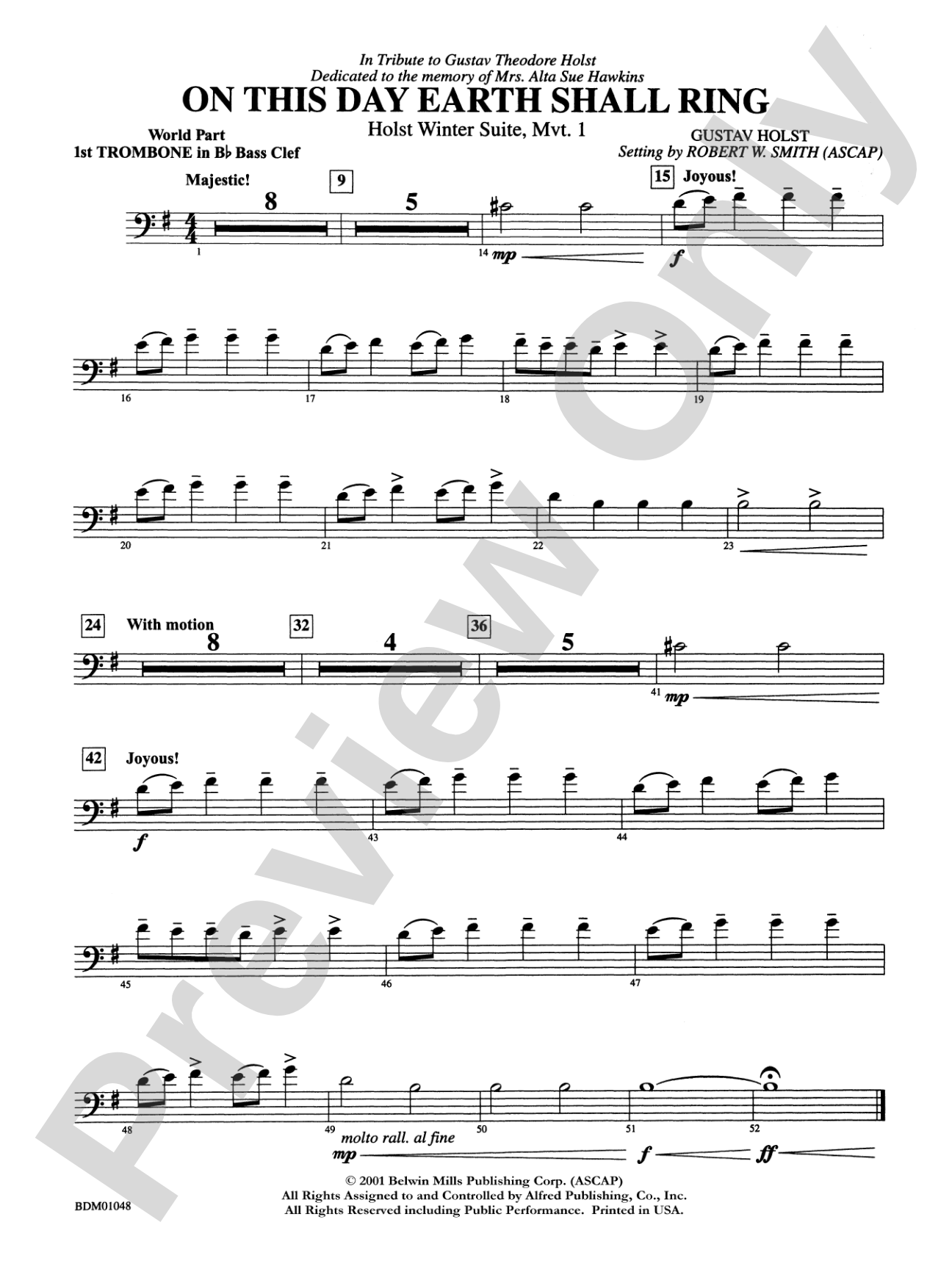 On This Day Earth Shall Ring (Holst Winter Suite, Mvt. I): (wp) 1st B-flat Trombone B.C.