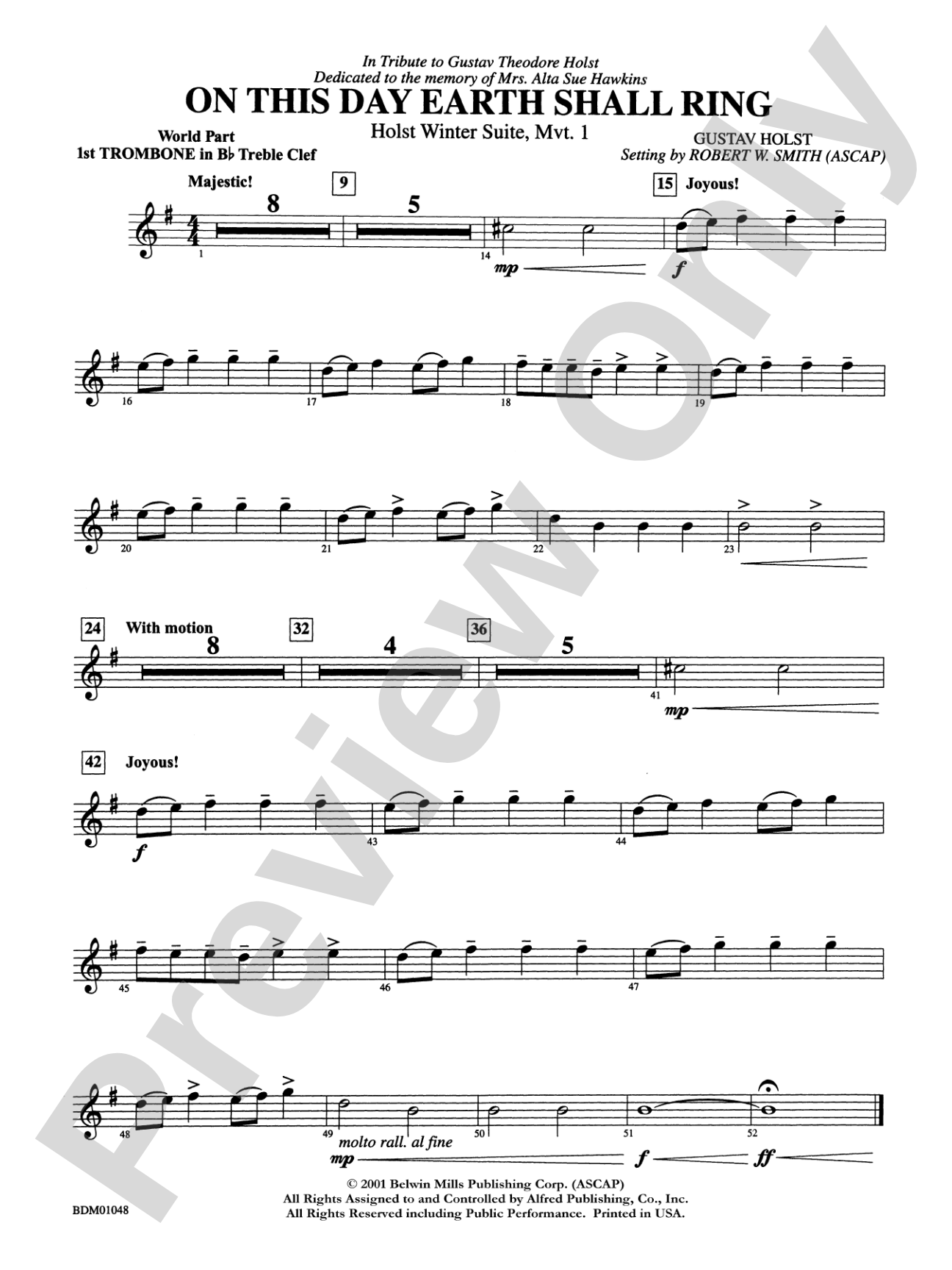 On This Day Earth Shall Ring (Holst Winter Suite, Mvt. I): (wp) 1st B-flat Trombone T.C.