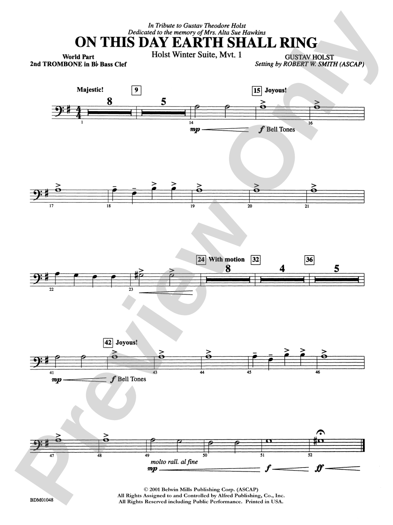 On This Day Earth Shall Ring (Holst Winter Suite, Mvt. I): (wp) 2nd B-flat Trombone B.C.