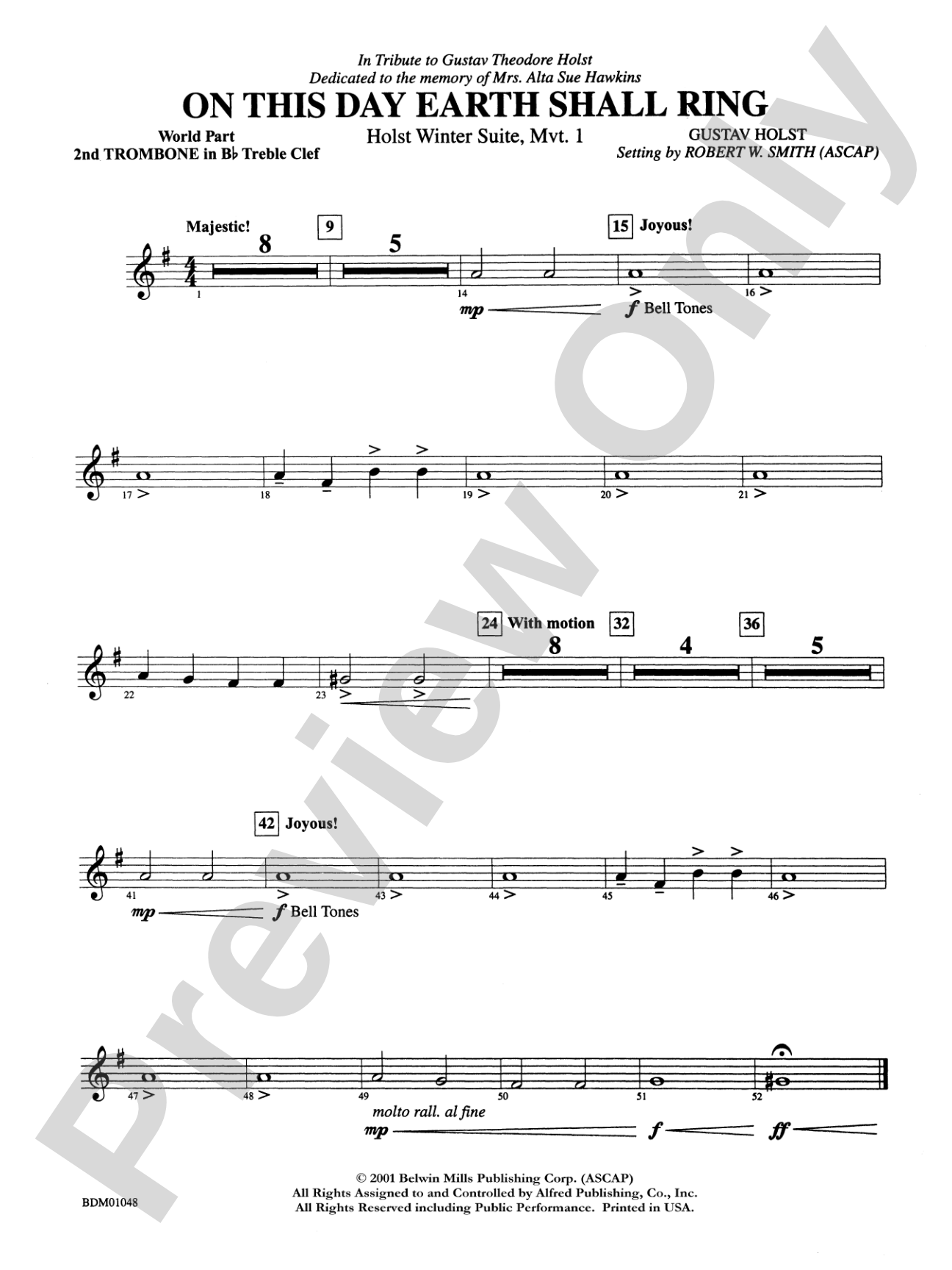 On This Day Earth Shall Ring (Holst Winter Suite, Mvt. I): (wp) 2nd B-flat Trombone T.C.