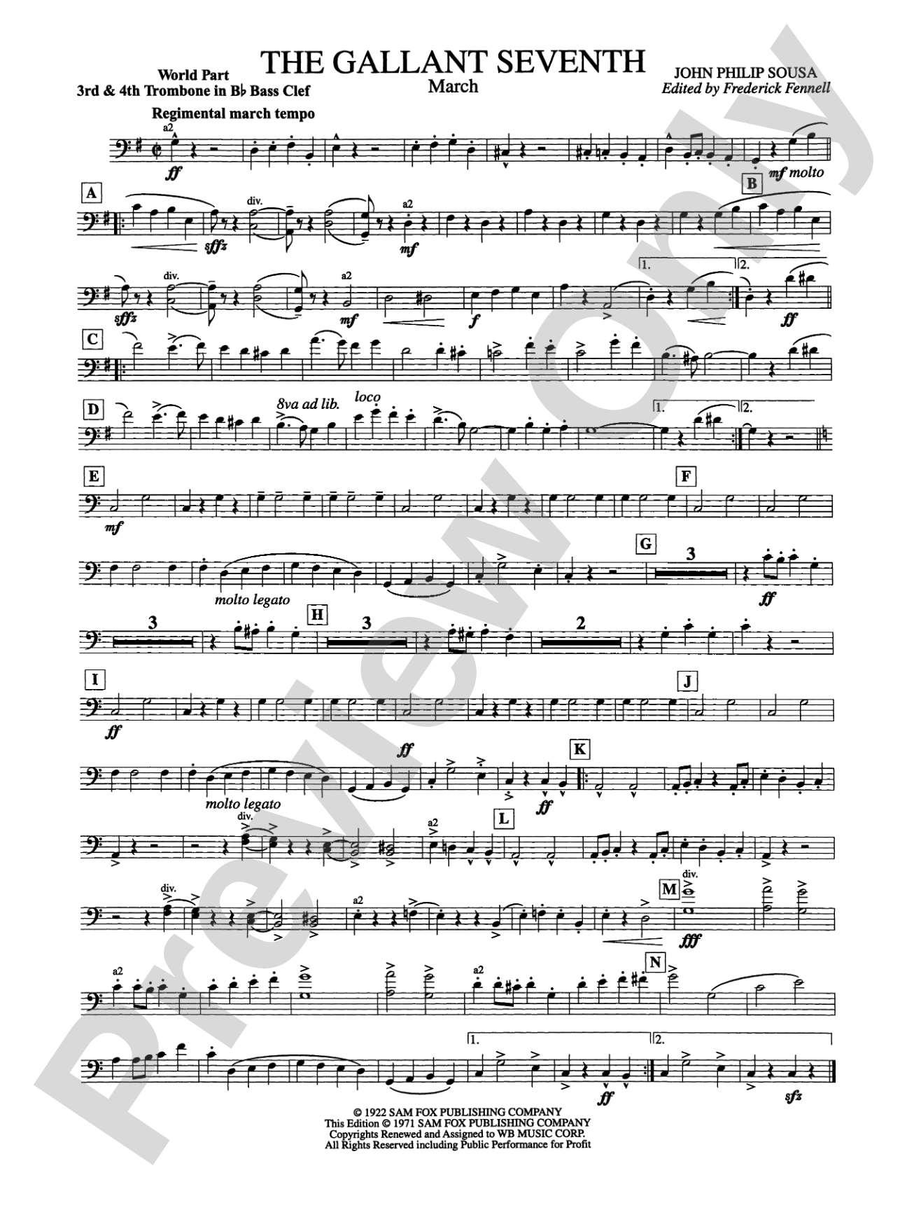 The Gallant Seventh: (wp) 3rd B-flat Trombone B.C.