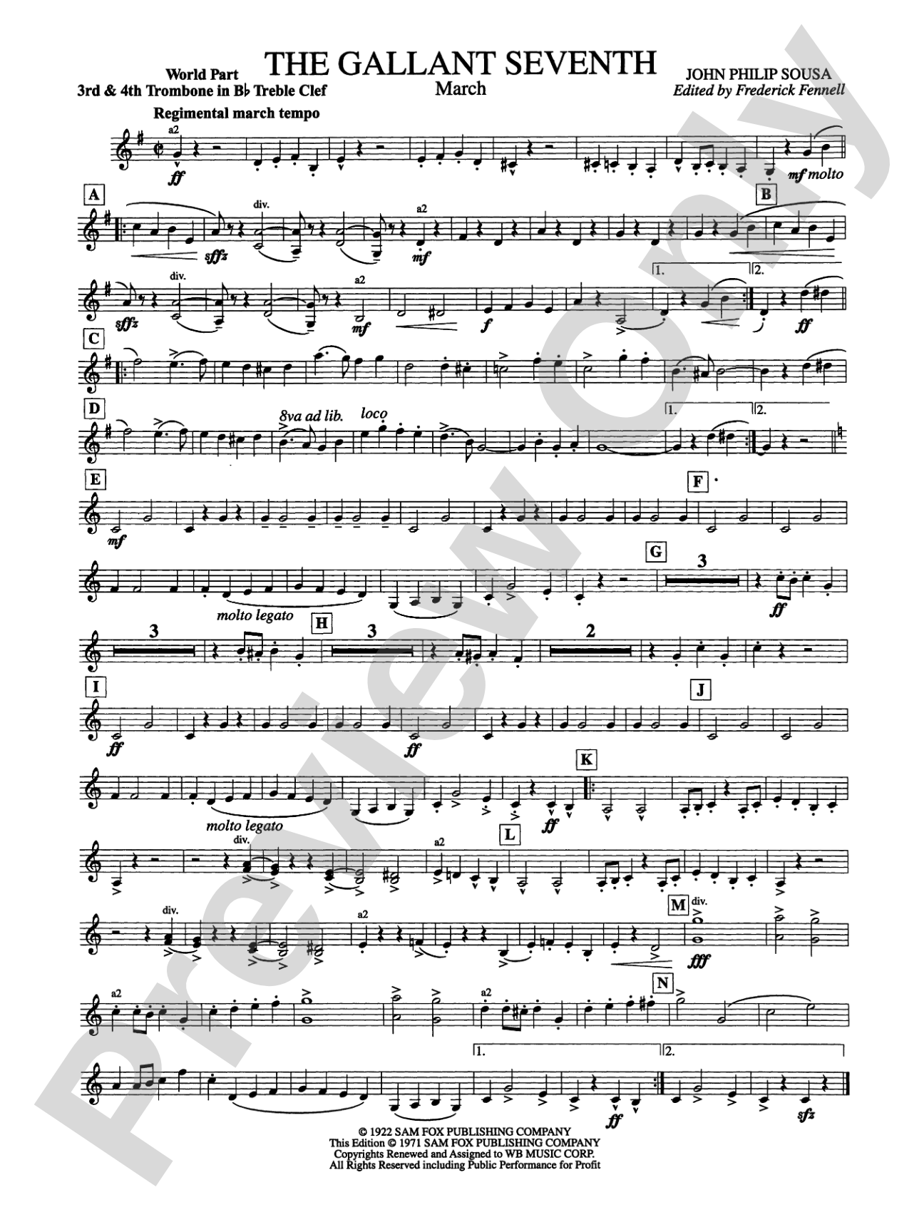 The Gallant Seventh: (wp) 3rd B-flat Trombone T.C.