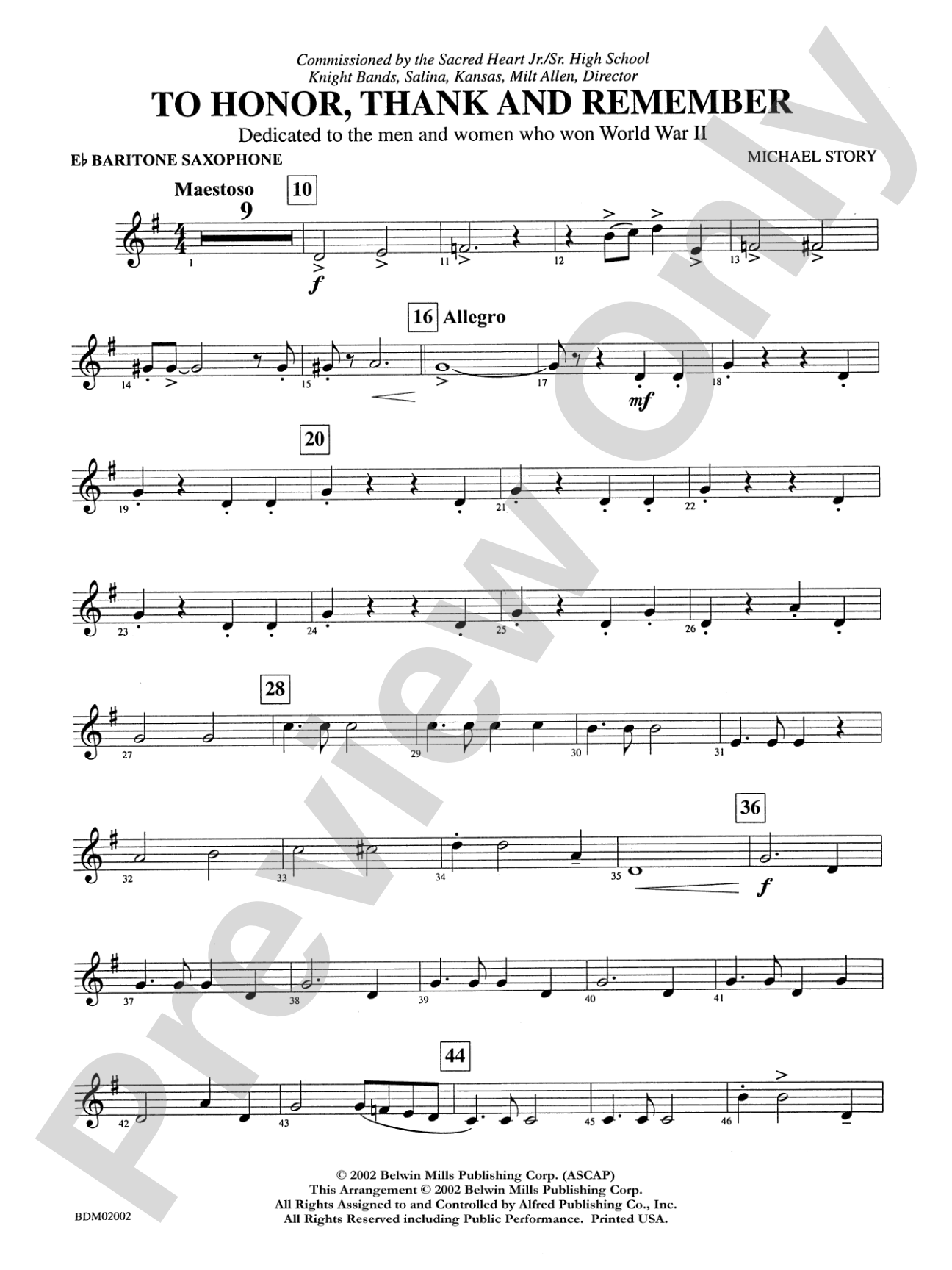 To Honor, Thank and Remember: E-flat Baritone Saxophone