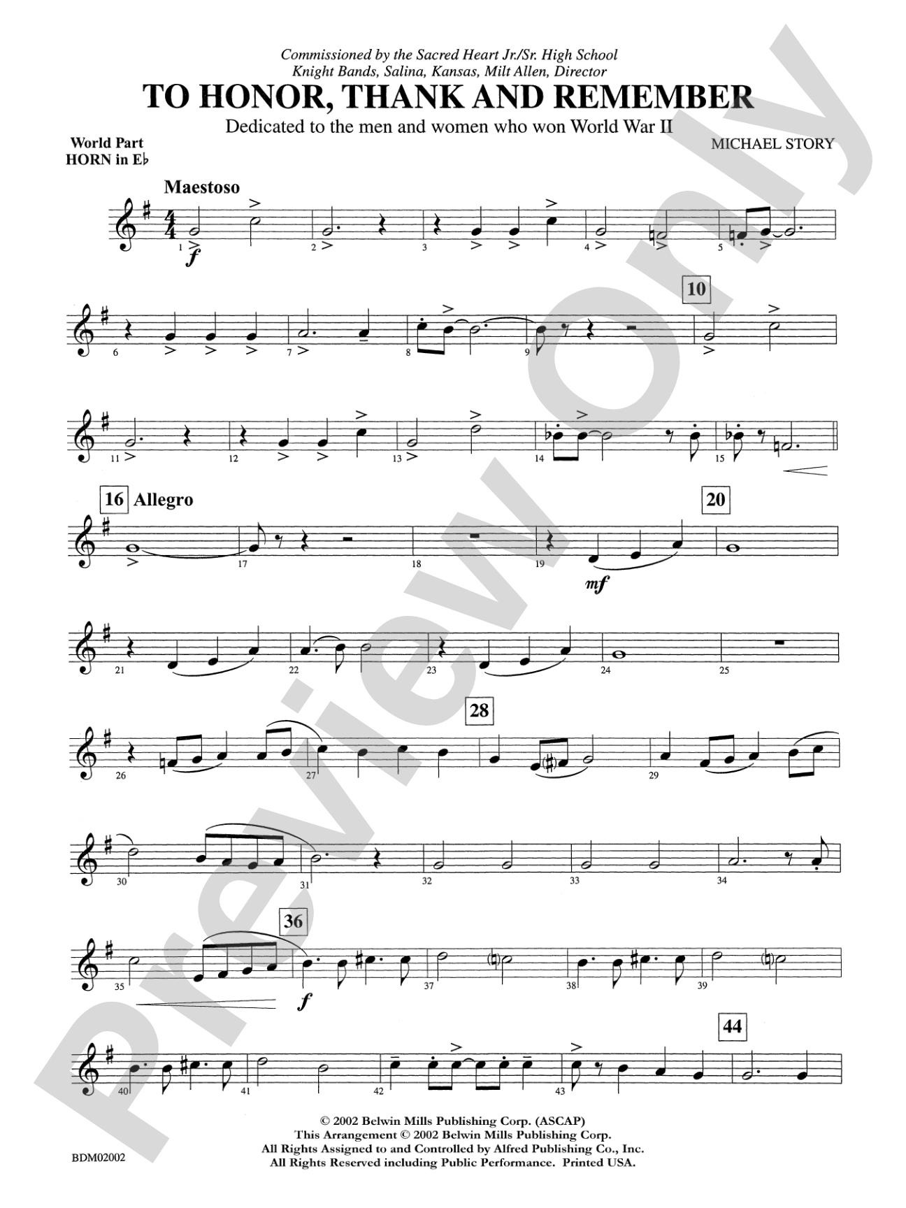 To Honor, Thank and Remember: WP 1st Horn in E-flat