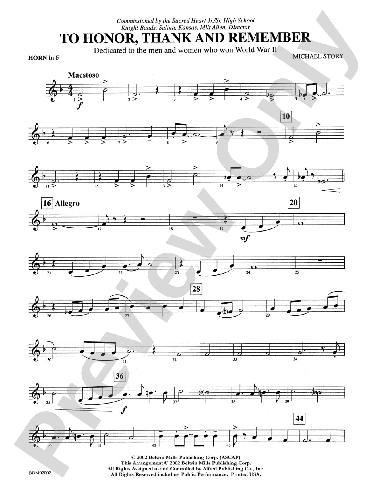 To Honor, Thank and Remember: 1st F Horn