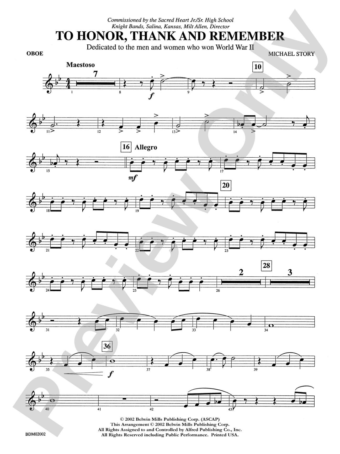 To Honor, Thank and Remember: Oboe