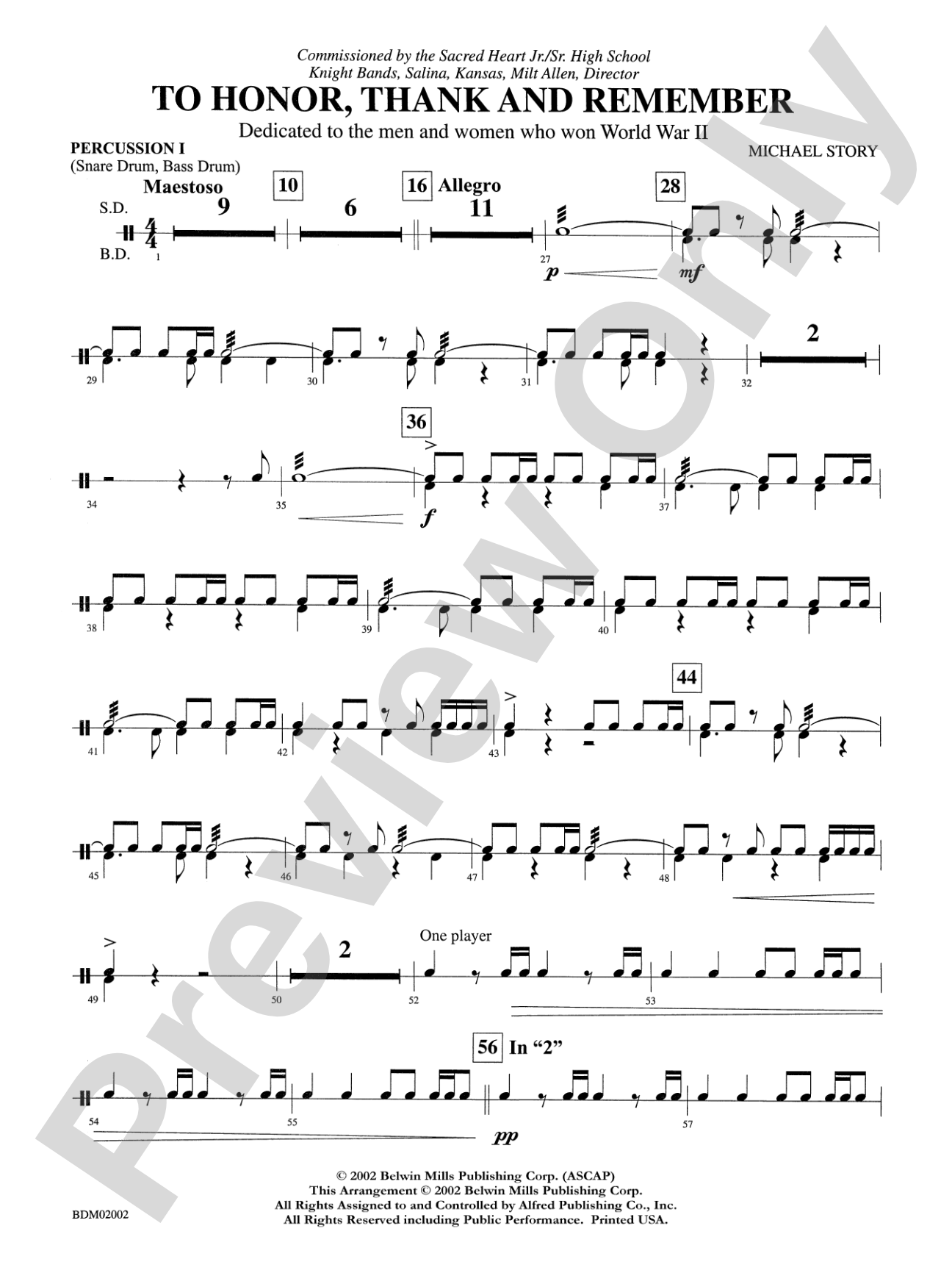 To Honor, Thank and Remember: 1st Percussion