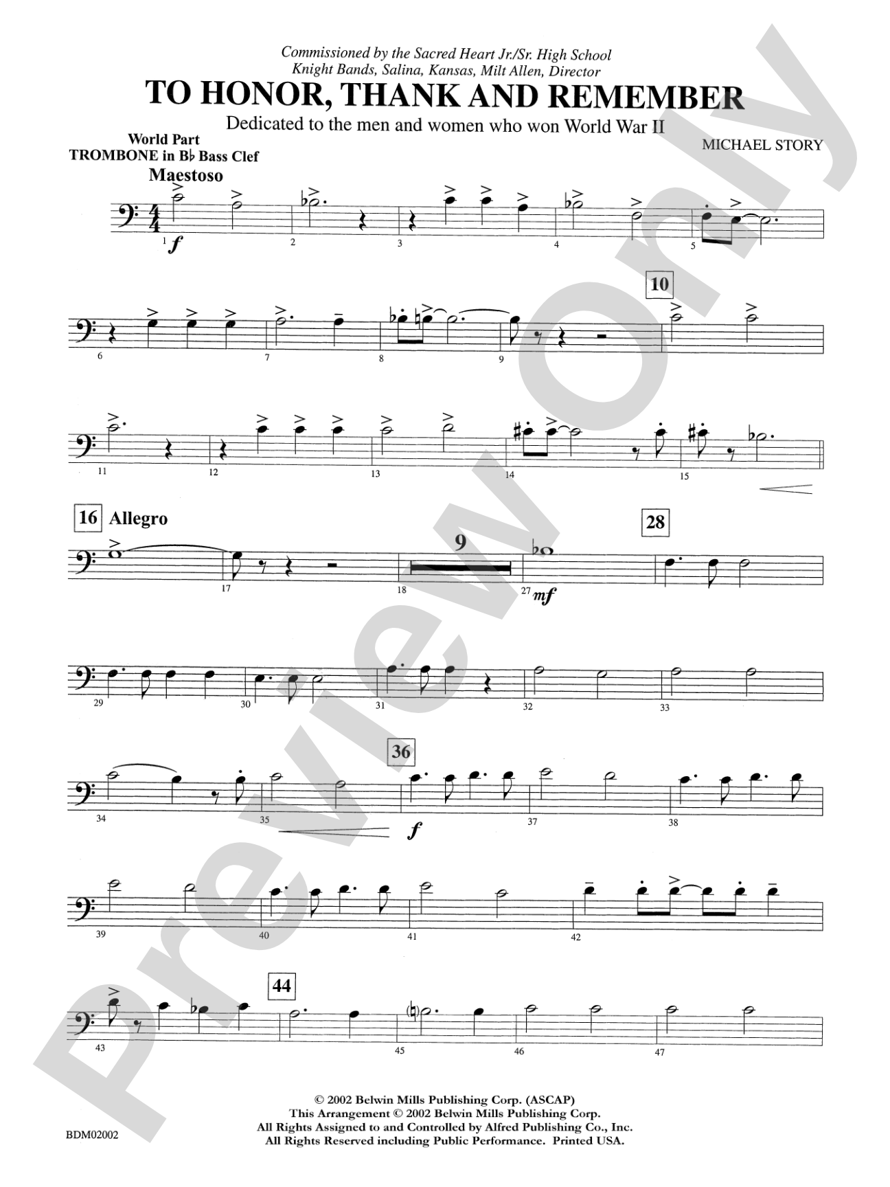 To Honor, Thank and Remember: WP 1st B-flat Trombone B.C.