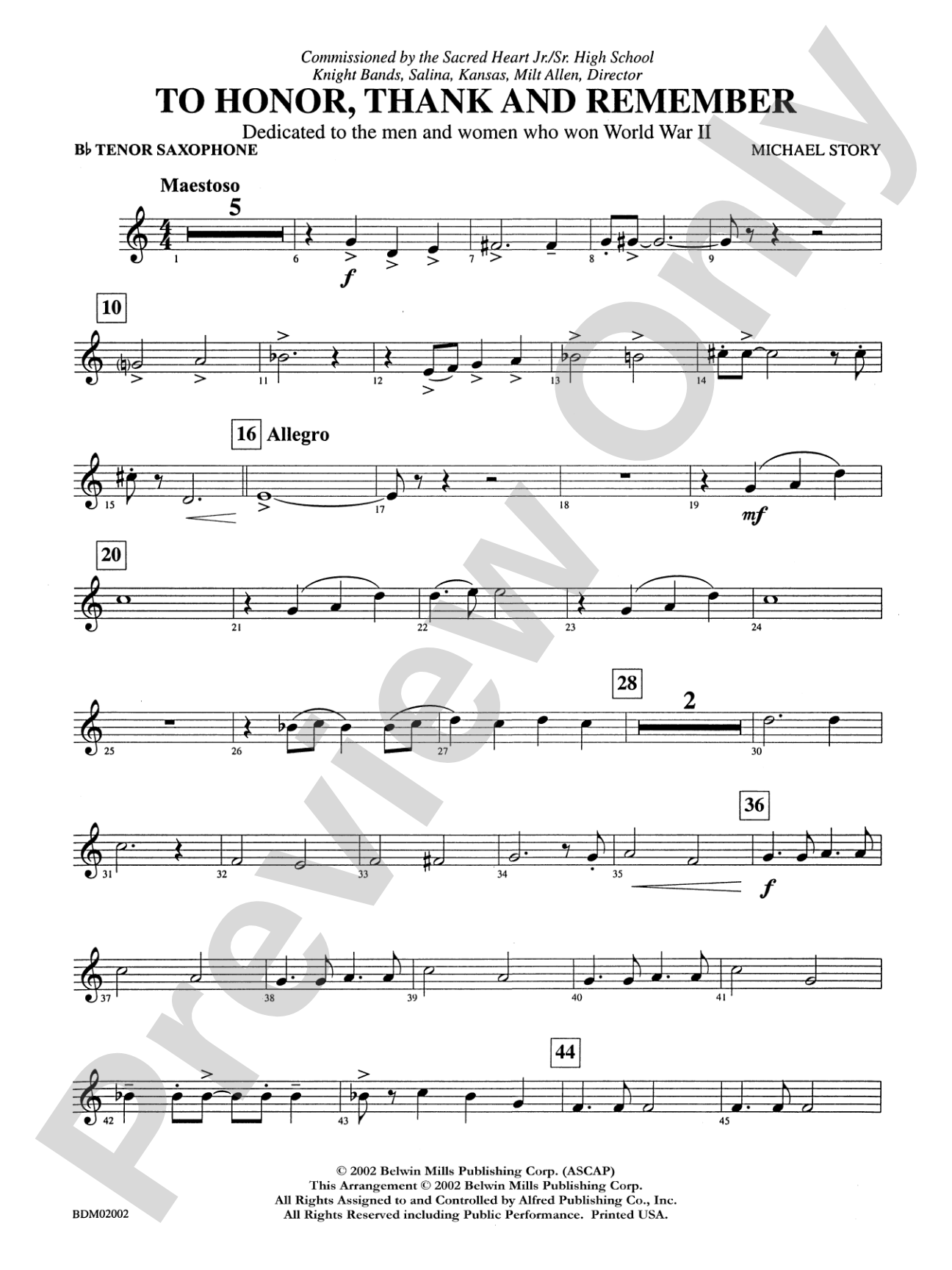 To Honor, Thank and Remember: B-flat Tenor Saxophone