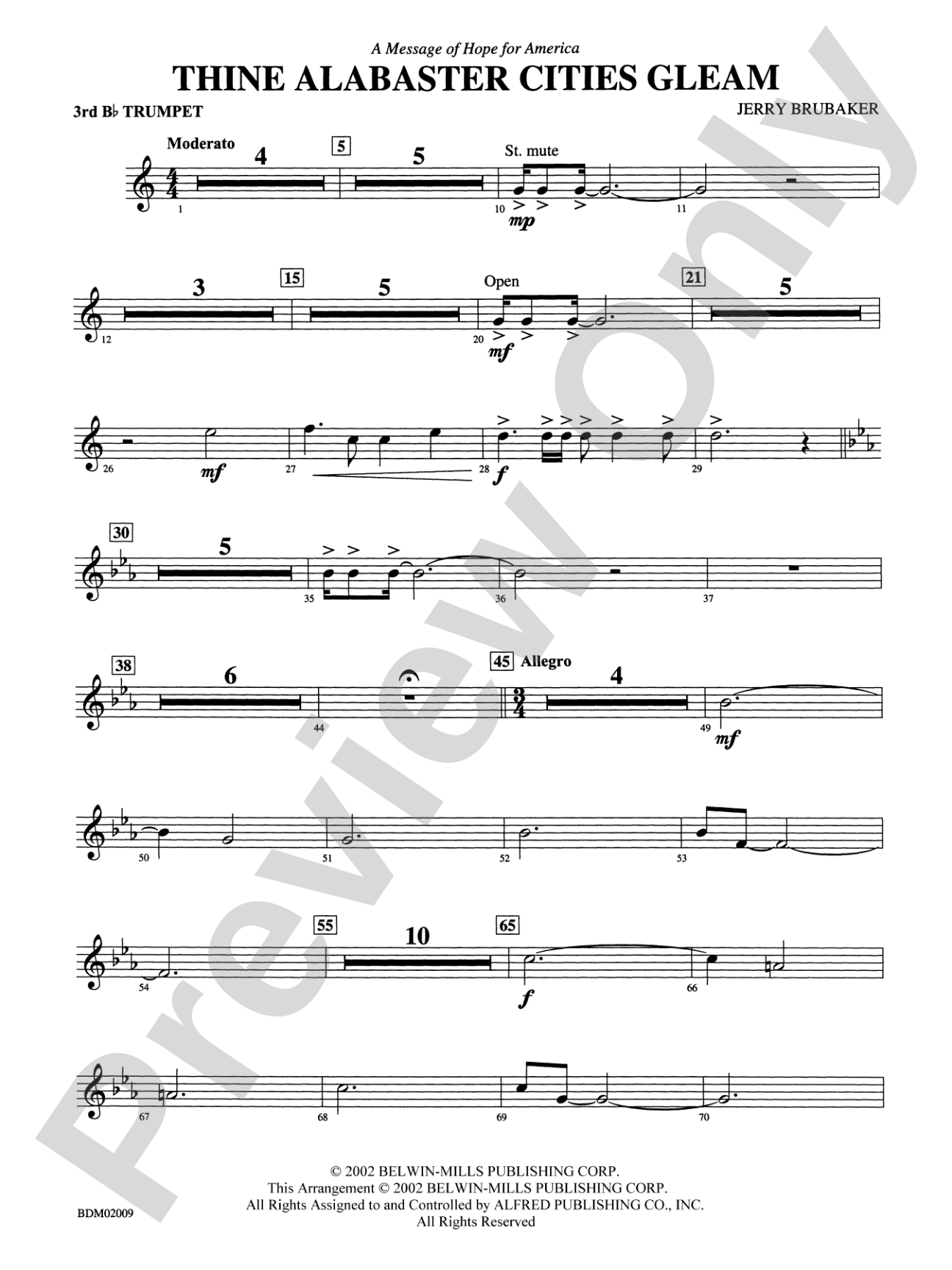 Thine Alabaster Cities Gleam (A Message of Hope for America): 3rd B-flat Trumpet