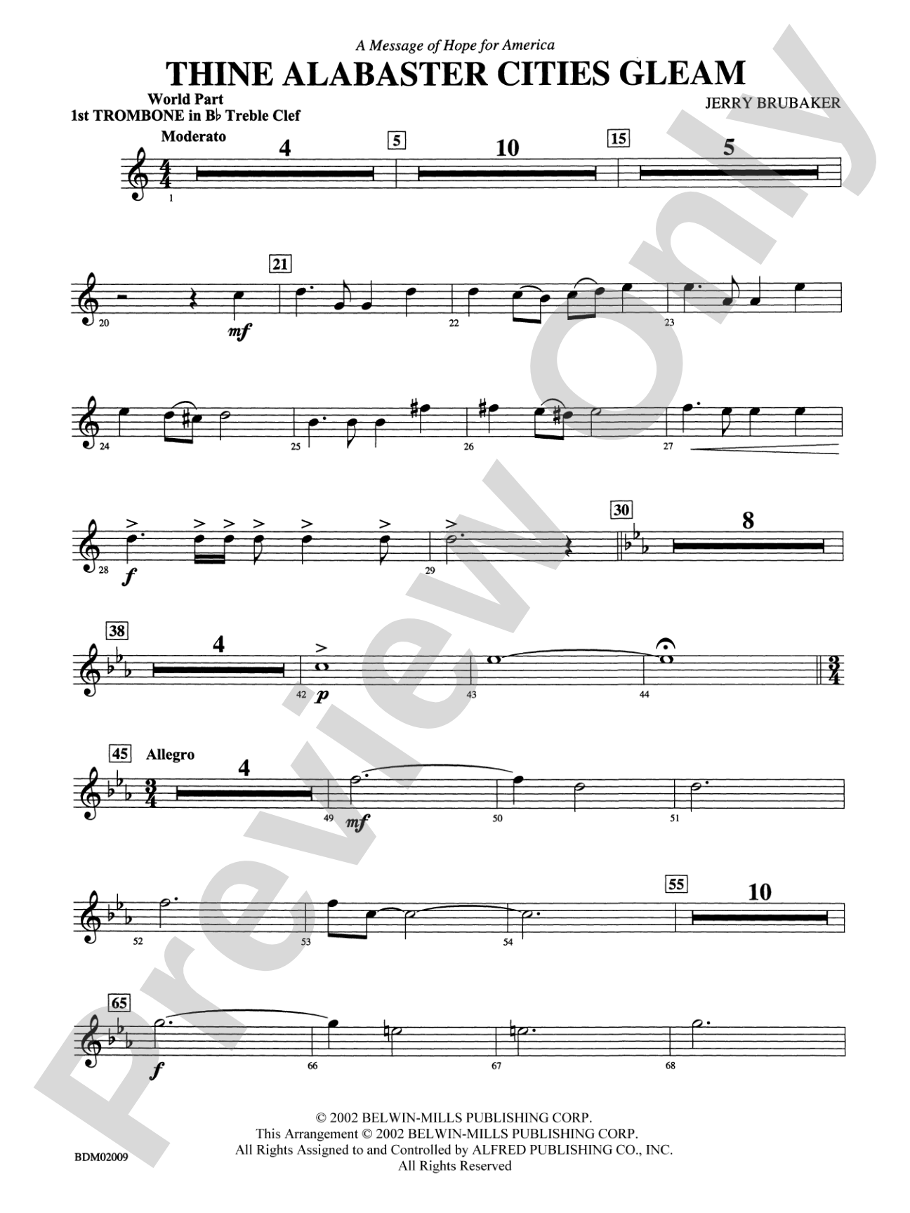 Thine Alabaster Cities Gleam (A Message of Hope for America): (wp) 1st B-flat Trombone T.C.
