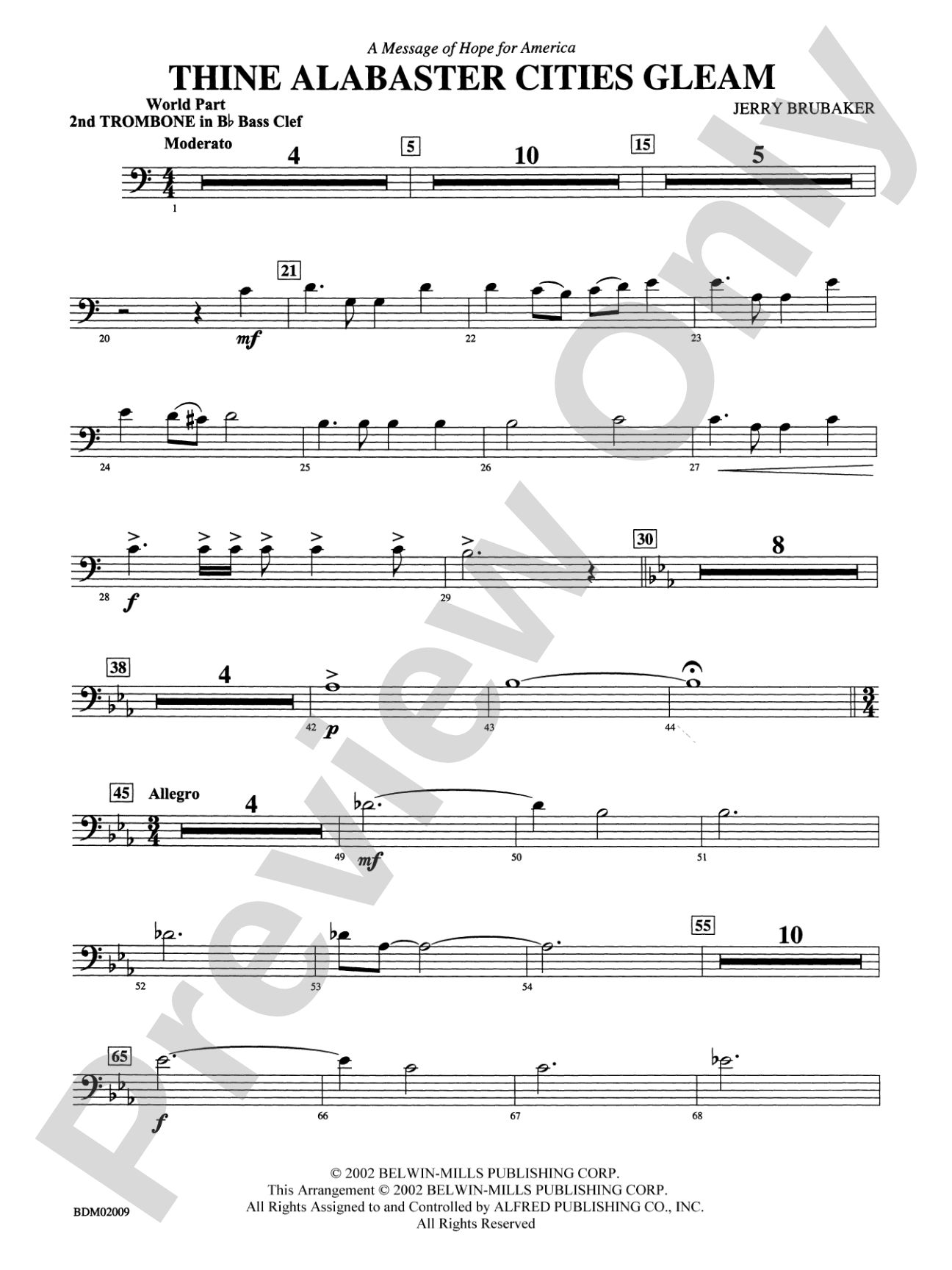 Thine Alabaster Cities Gleam (A Message of Hope for America): (wp) 2nd B-flat Trombone B.C.