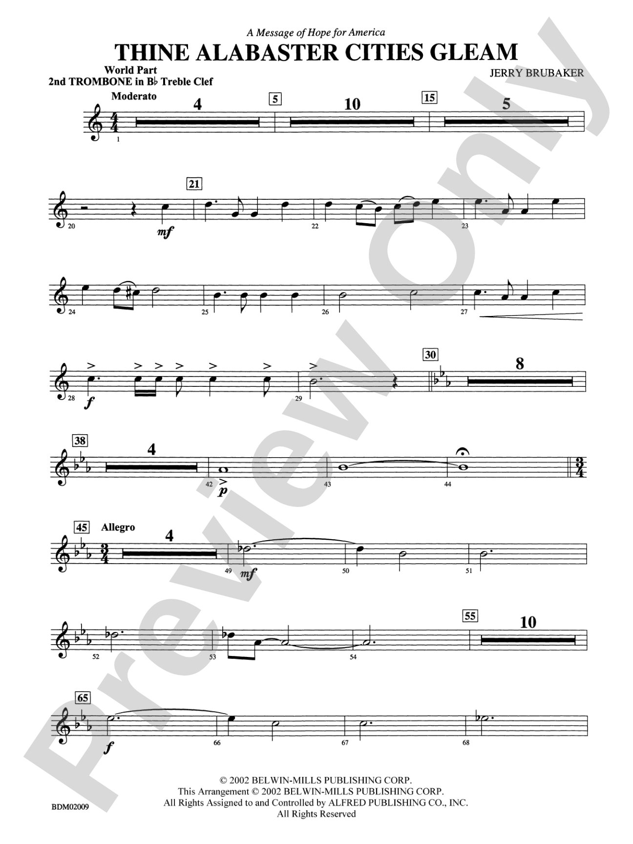 Thine Alabaster Cities Gleam (A Message of Hope for America): (wp) 2nd B-flat Trombone T.C.
