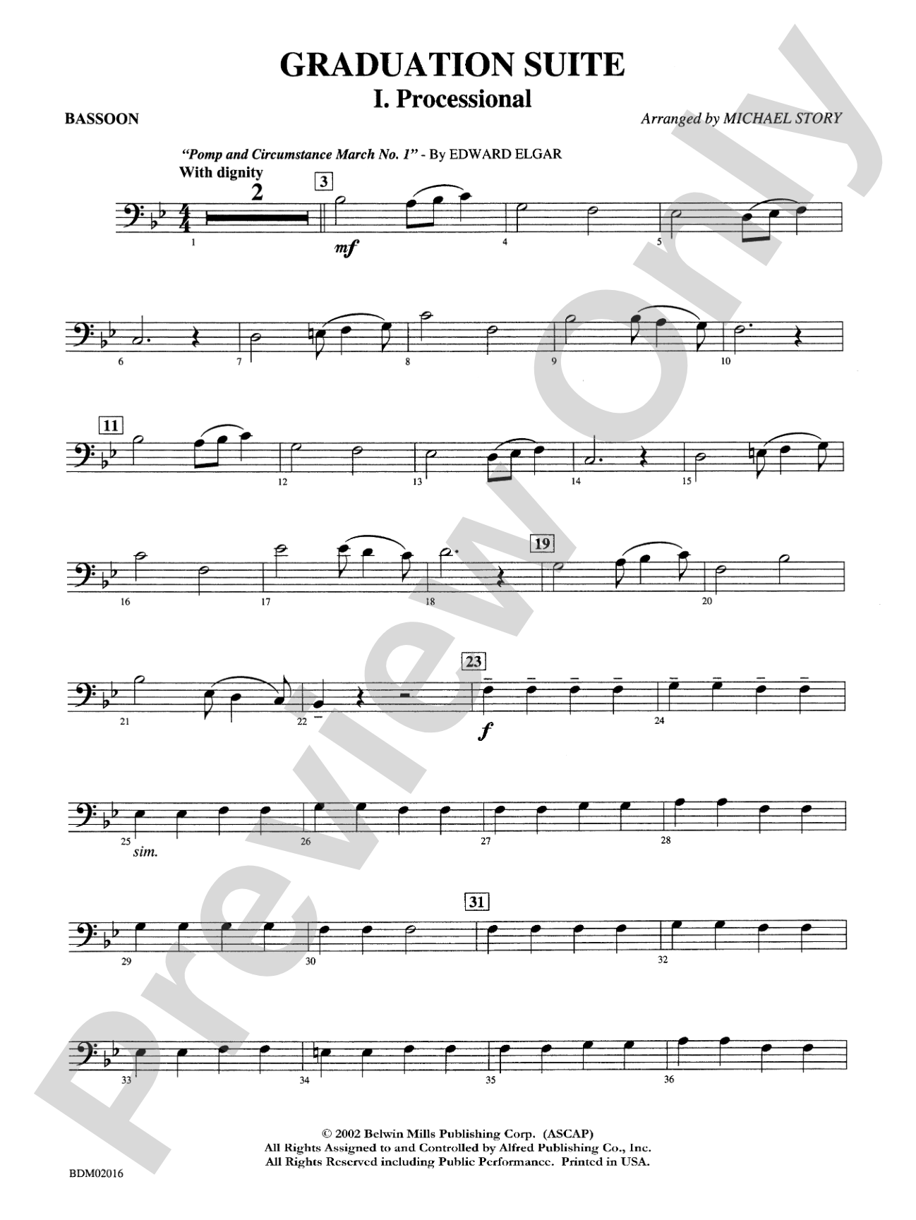 Graduation Suite (Processional: Pomp and Circumstance March No. 1 / Recessional: Rondeau from Premiere Suite): Bassoon