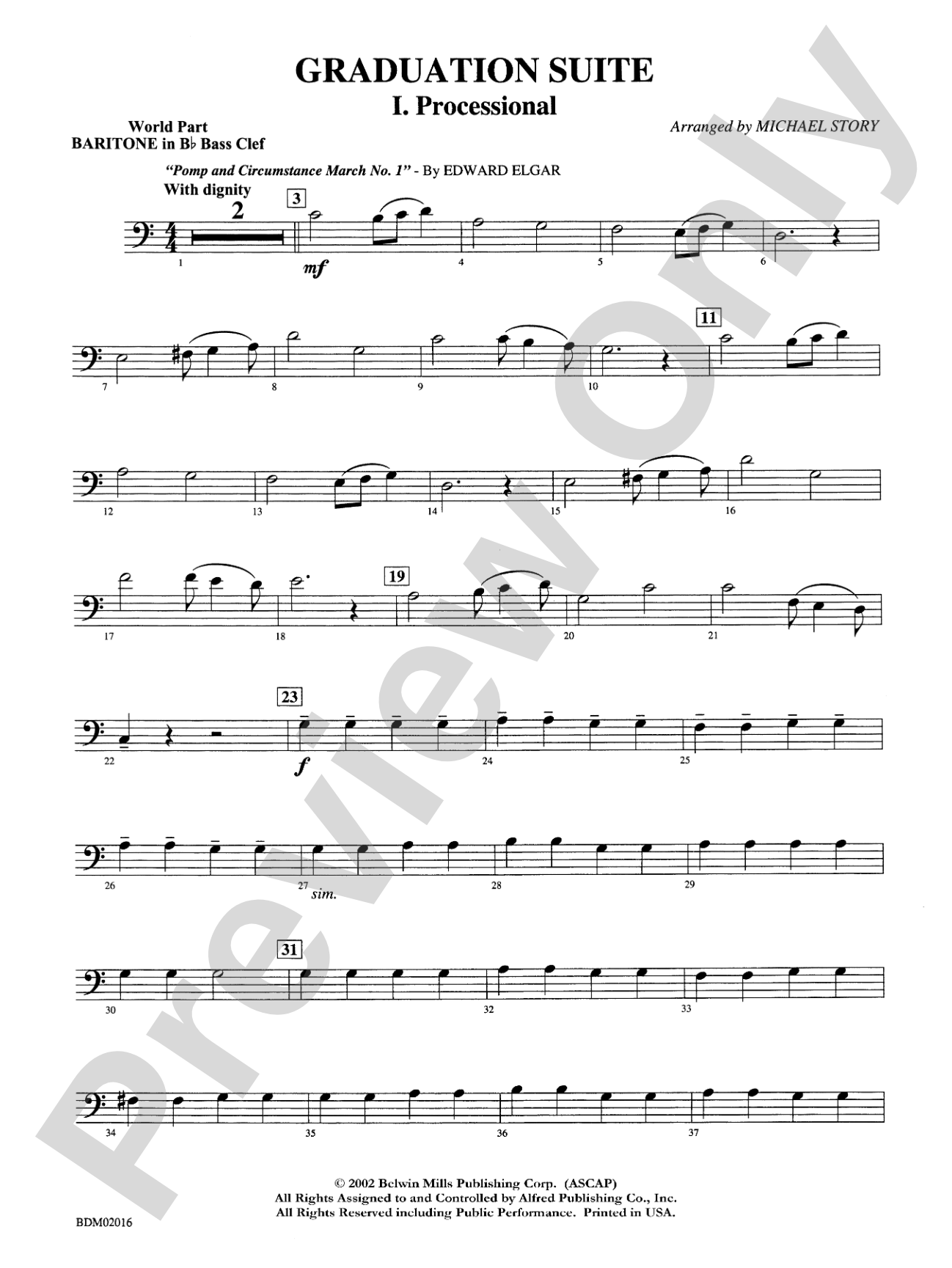 Graduation Suite (Processional: Pomp and Circumstance March No. 1 / Recessional: Rondeau from Premiere Suite): WP B-flat Baritone B.C.
