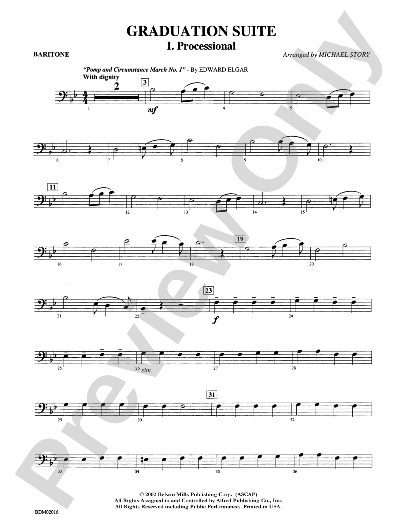 Graduation Suite (Processional: Pomp and Circumstance March No. 1 / Recessional: Rondeau from Premiere Suite): Baritone B.C.