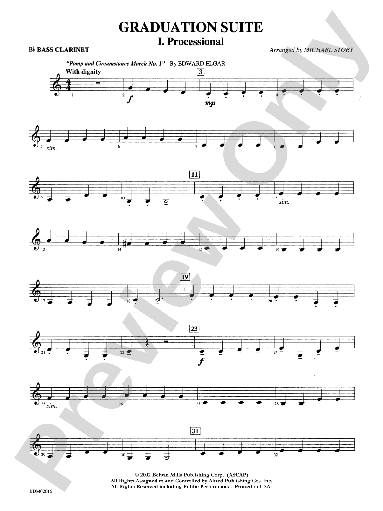 Graduation Suite (Processional: Pomp and Circumstance March No. 1 / Recessional: Rondeau from Premiere Suite): B-flat Bass Clarinet